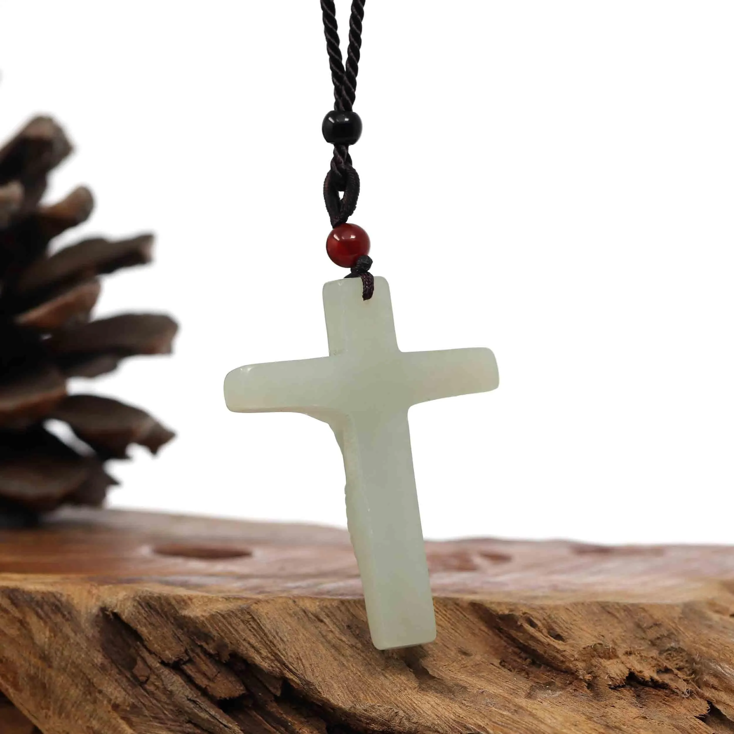 Baikalla Natural White Nephrite Jade Cross Pendant For Men