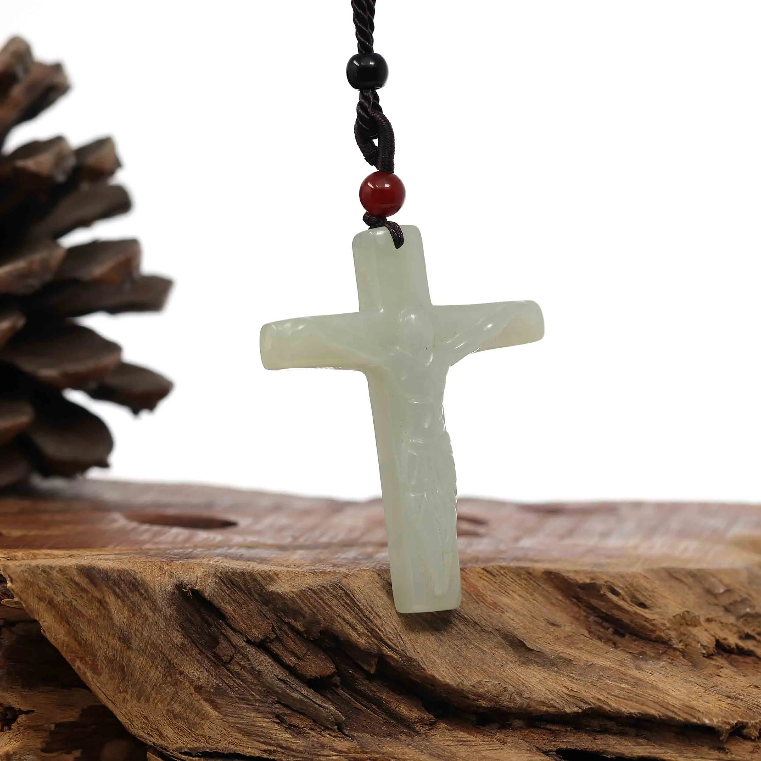 Baikalla Natural White Nephrite Jade Cross Pendant For Men