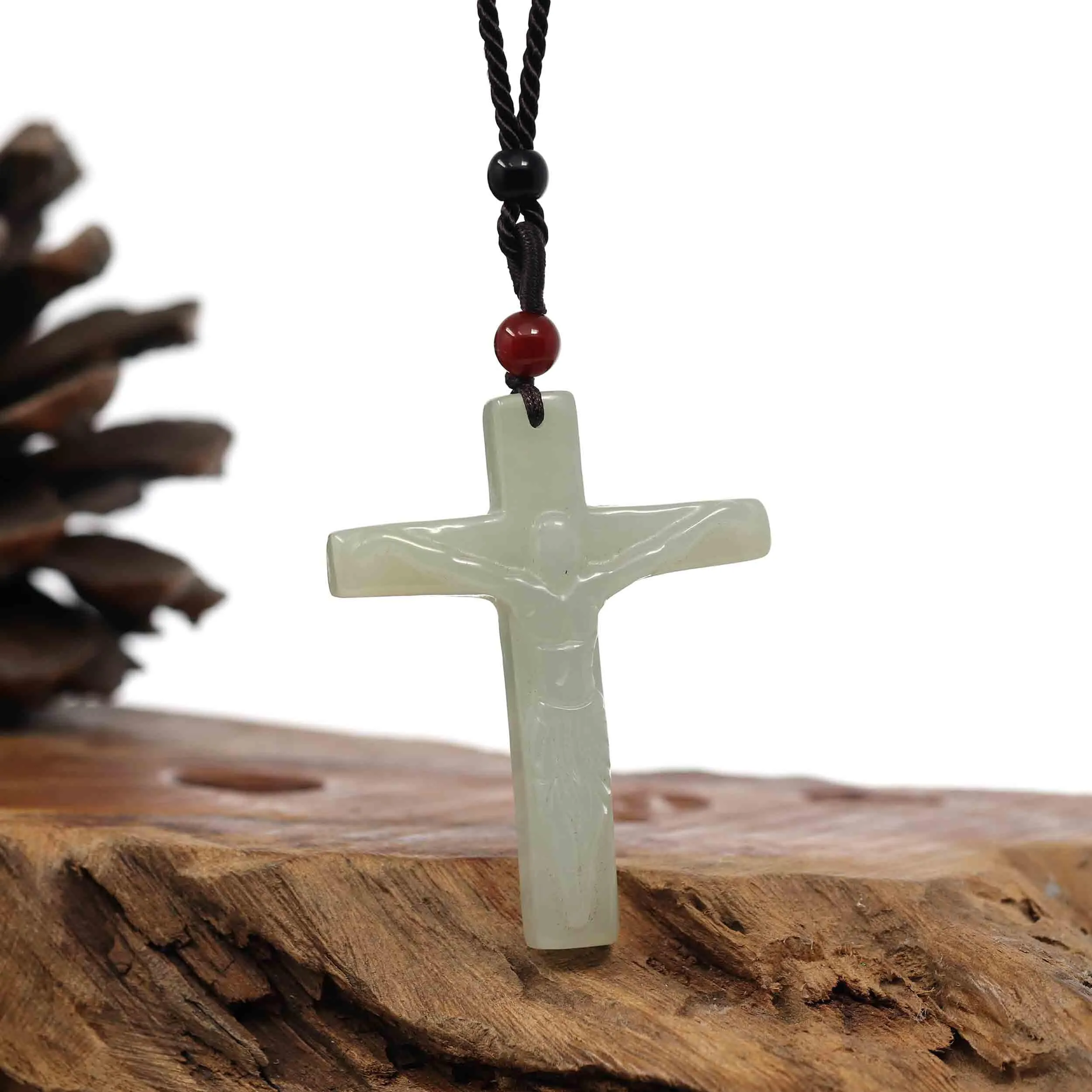 Baikalla Natural White Nephrite Jade Cross Pendant For Men