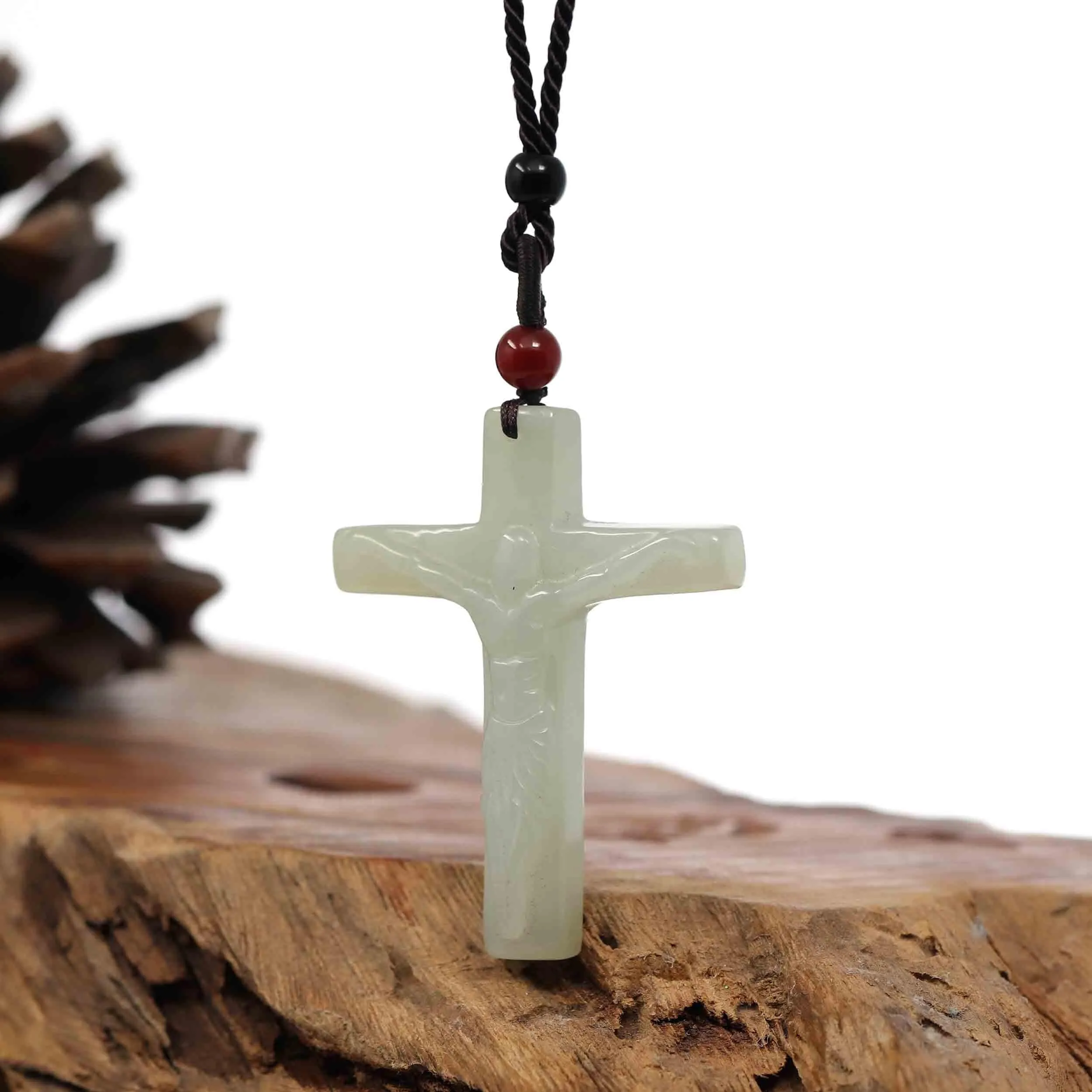 Baikalla Natural White Nephrite Jade Cross Pendant For Men