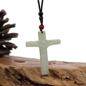 Baikalla Natural White Nephrite Jade Cross Pendant For Men
