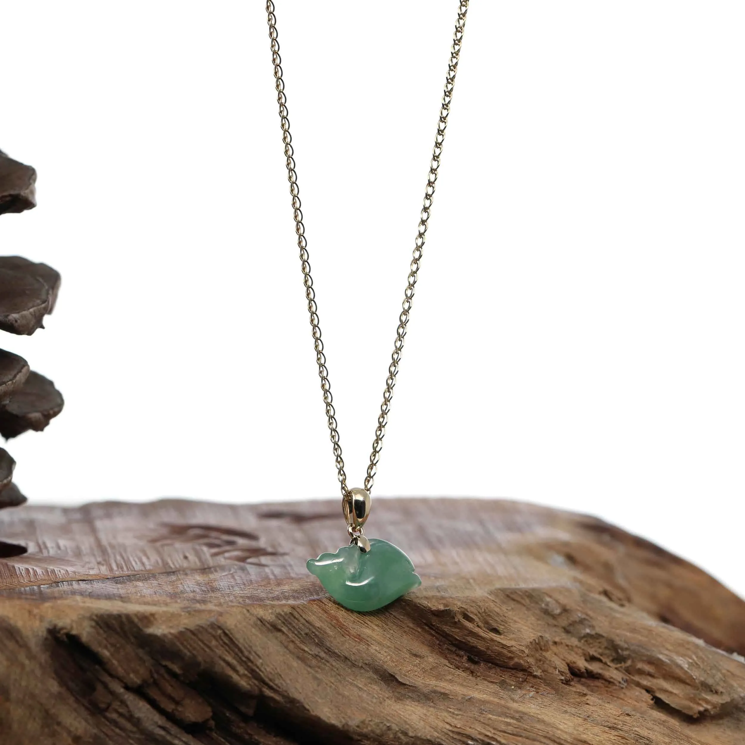 Baikalla " Dolphin " Carving Pendant Necklace Natural Ice Green Jadeite Jade
