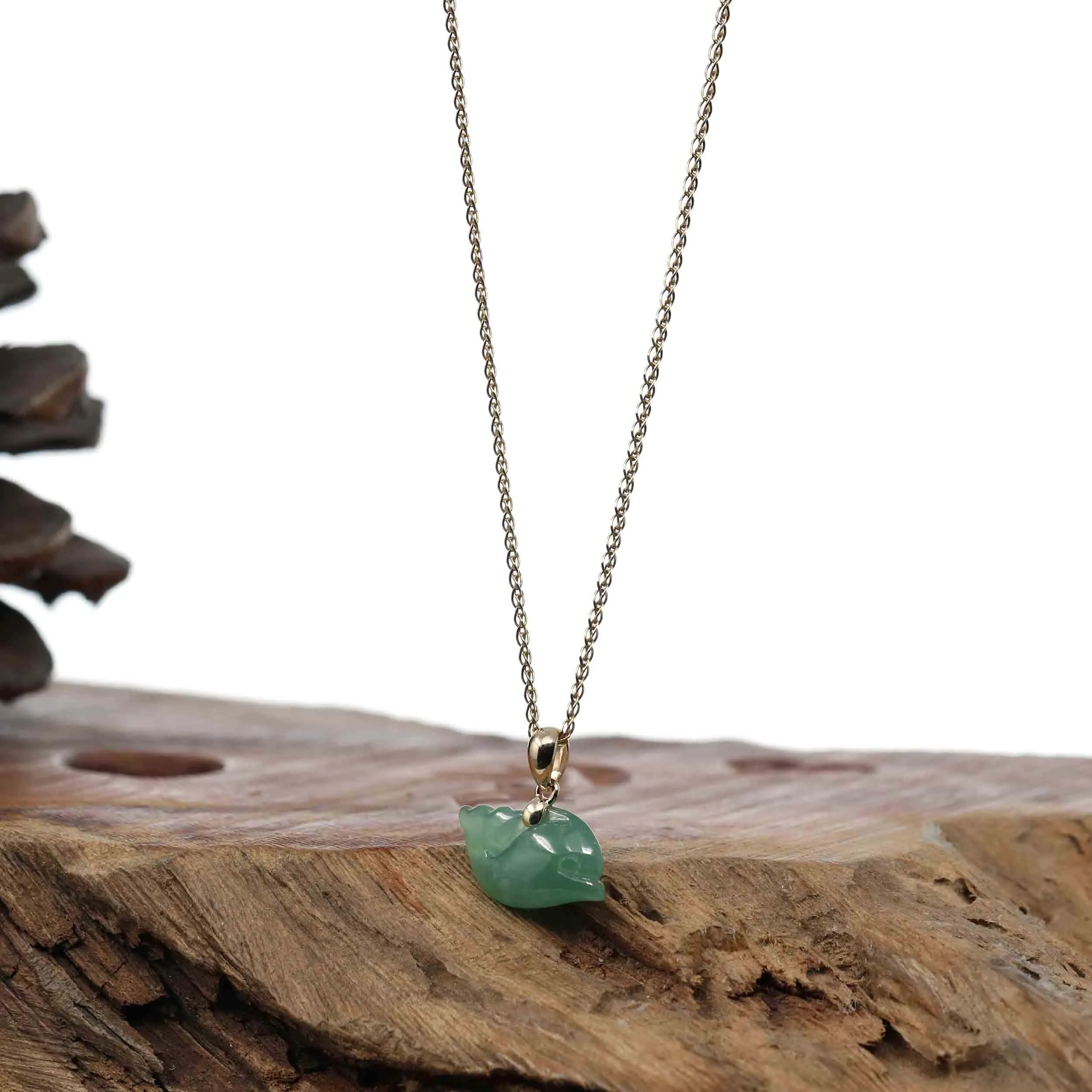 Baikalla " Dolphin " Carving Pendant Necklace Natural Ice Green Jadeite Jade