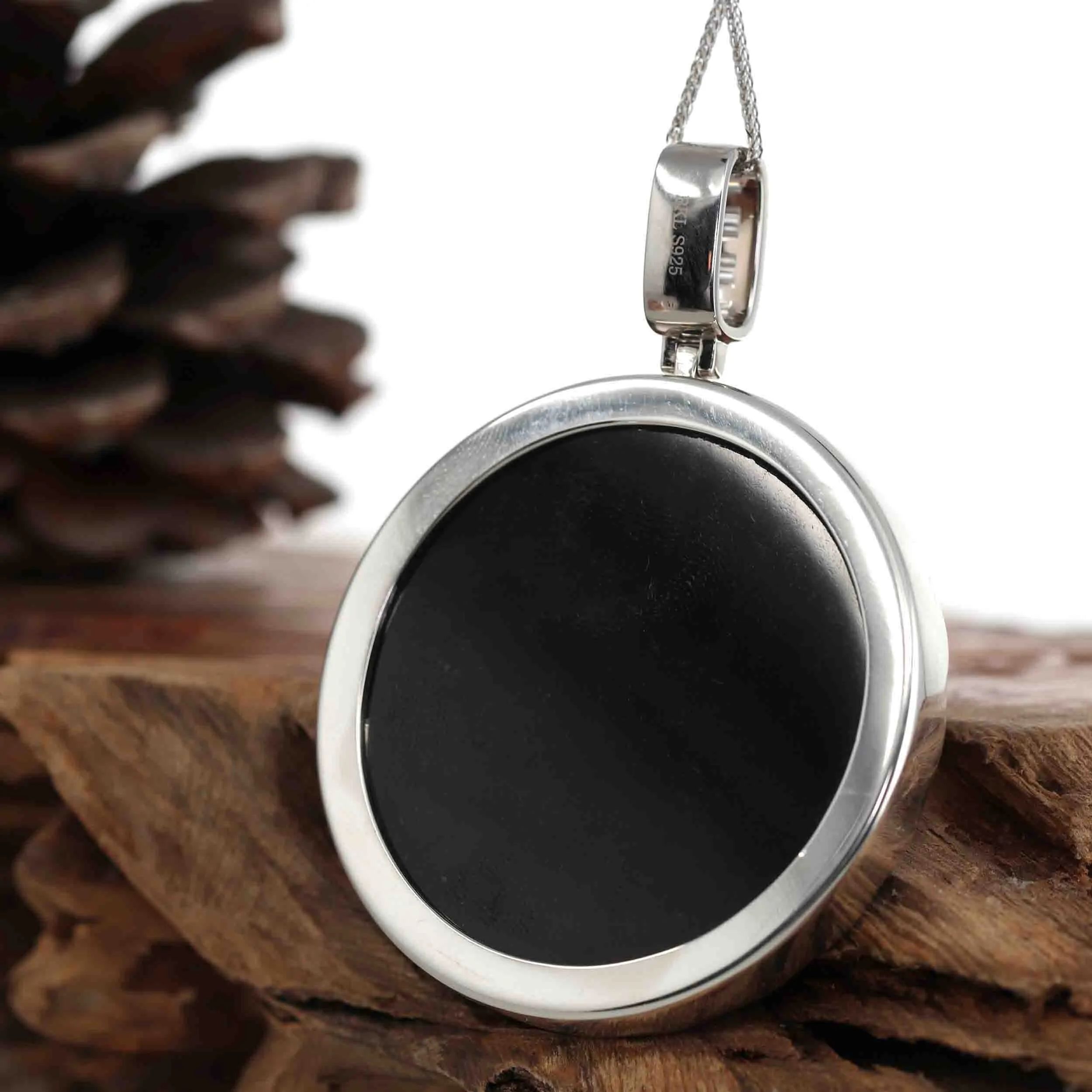 Baikalla "Aztec Calendar" Genuine Black Nephrite Jade Pendant withVVS1 DEF Moissanite