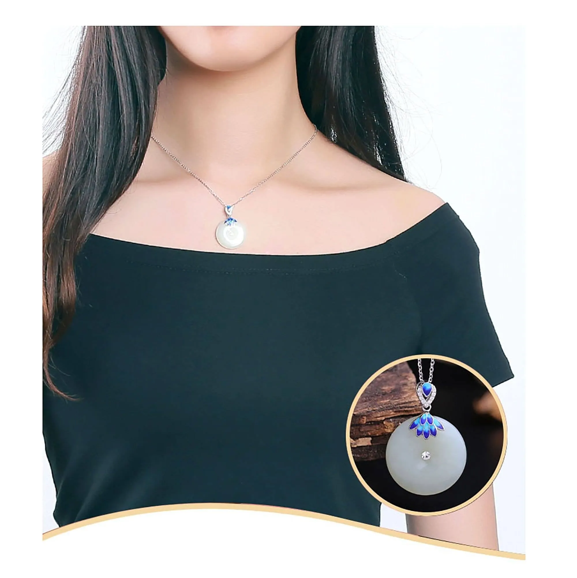 Baikalla™  "Circle of Happiness" Genuine White Nephrite Jade Necklace With Silver Accents