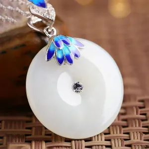Baikalla™  "Circle of Happiness" Genuine White Nephrite Jade Necklace With Silver Accents