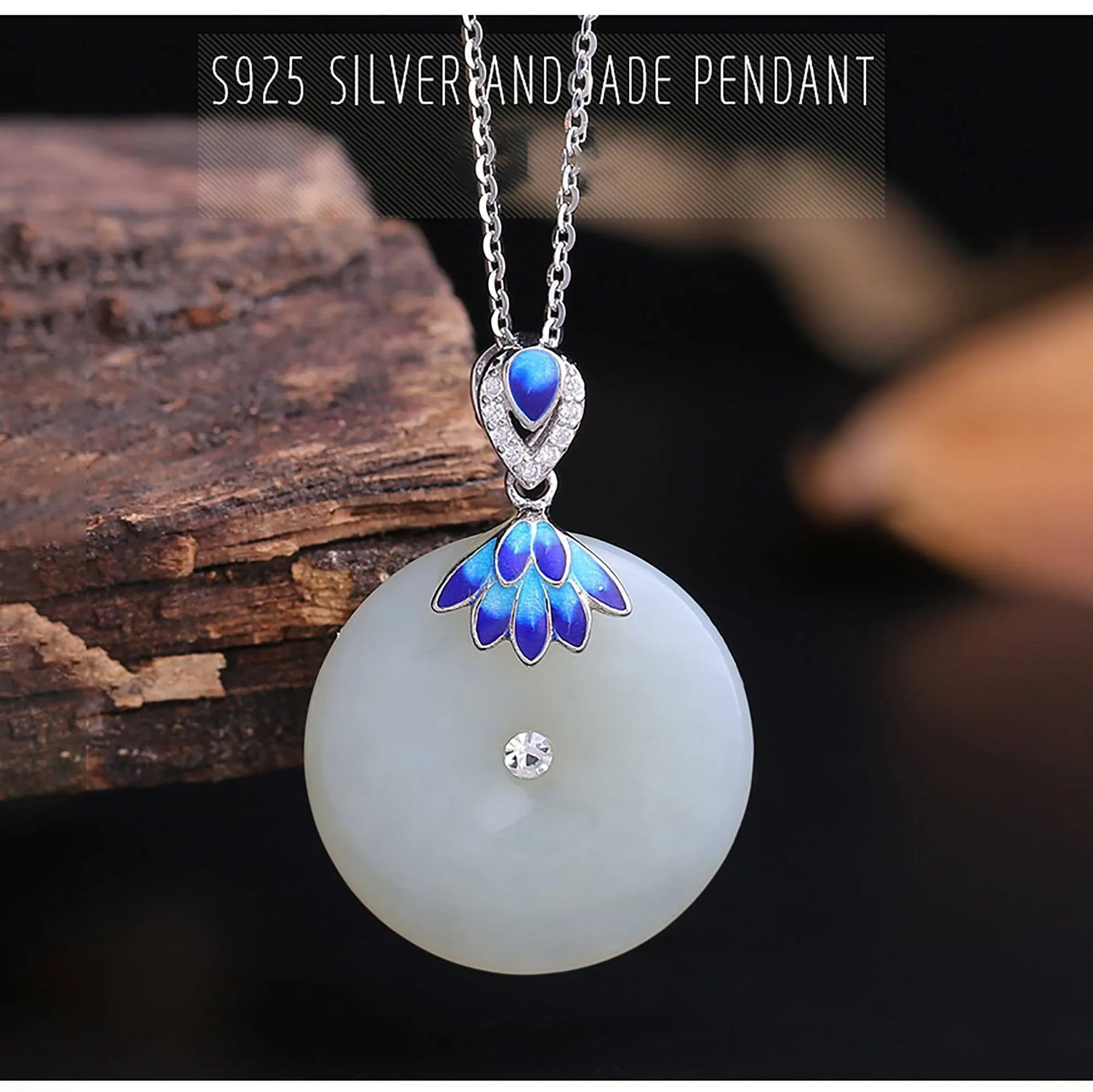 Baikalla™  "Circle of Happiness" Genuine White Nephrite Jade Necklace With Silver Accents