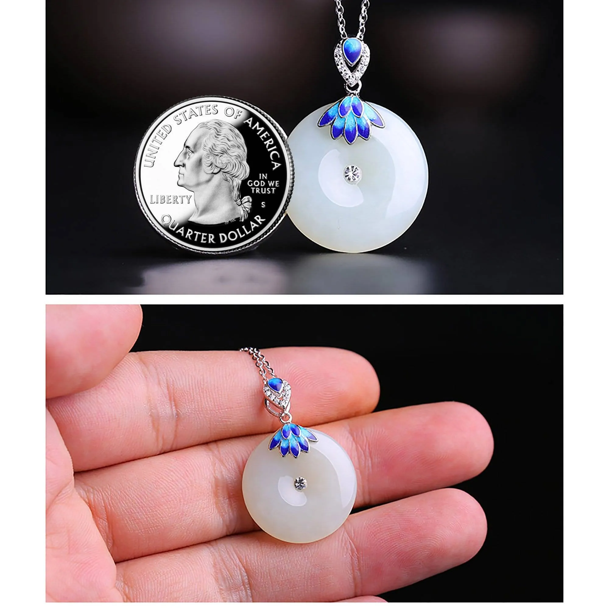 Baikalla™  "Circle of Happiness" Genuine White Nephrite Jade Necklace With Silver Accents