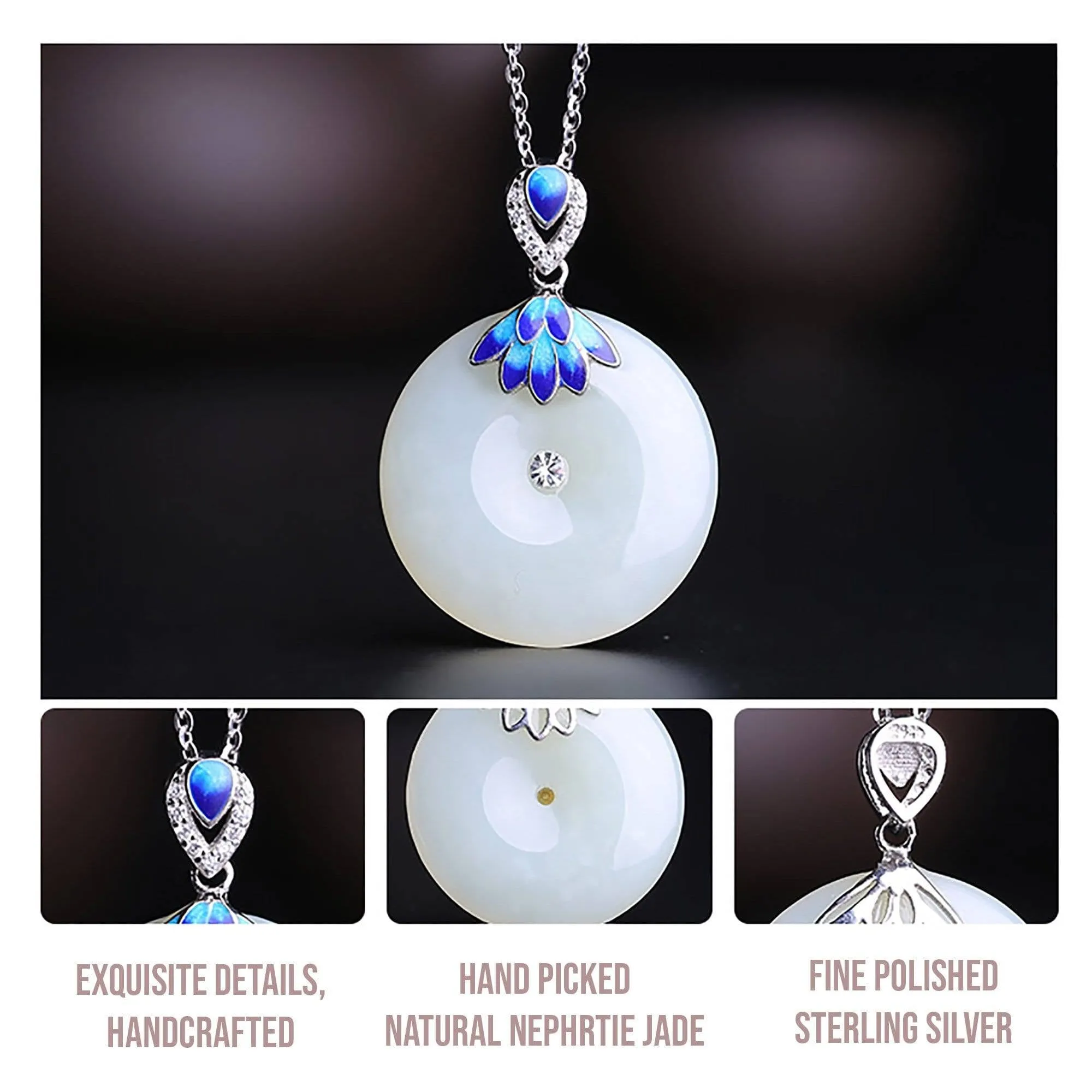 Baikalla™  "Circle of Happiness" Genuine White Nephrite Jade Necklace With Silver Accents