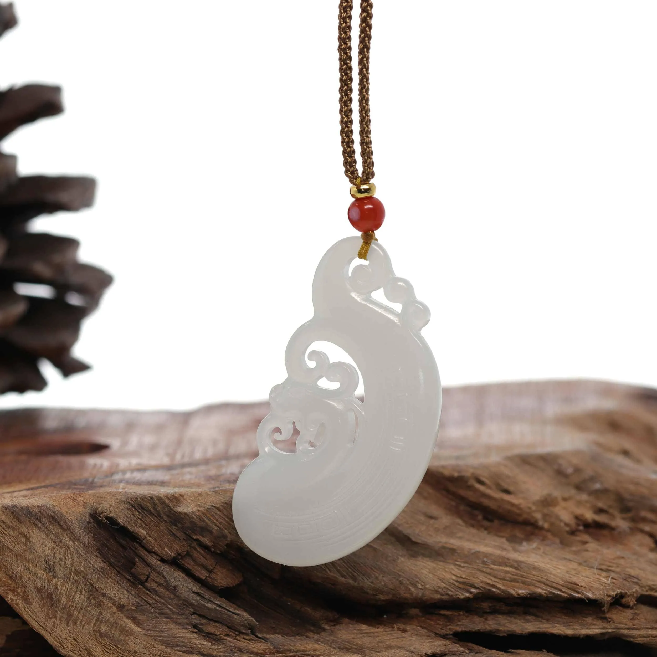 Baikalla™ "Classic Dragon & Phoenix" Genuine HeTian White Nephrite Jade LongFeng Pendant Necklace