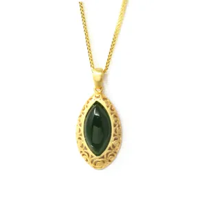 Baikalla™ "Classic Marquise" Sterling Silver Nephrite Green Jade Classic Marquise Pendant Necklace