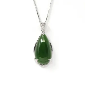 Baikalla™ "Classic Tear-Drop" Sterling Silver Real Green Jade Classic Tear Drop Pendant Necklace