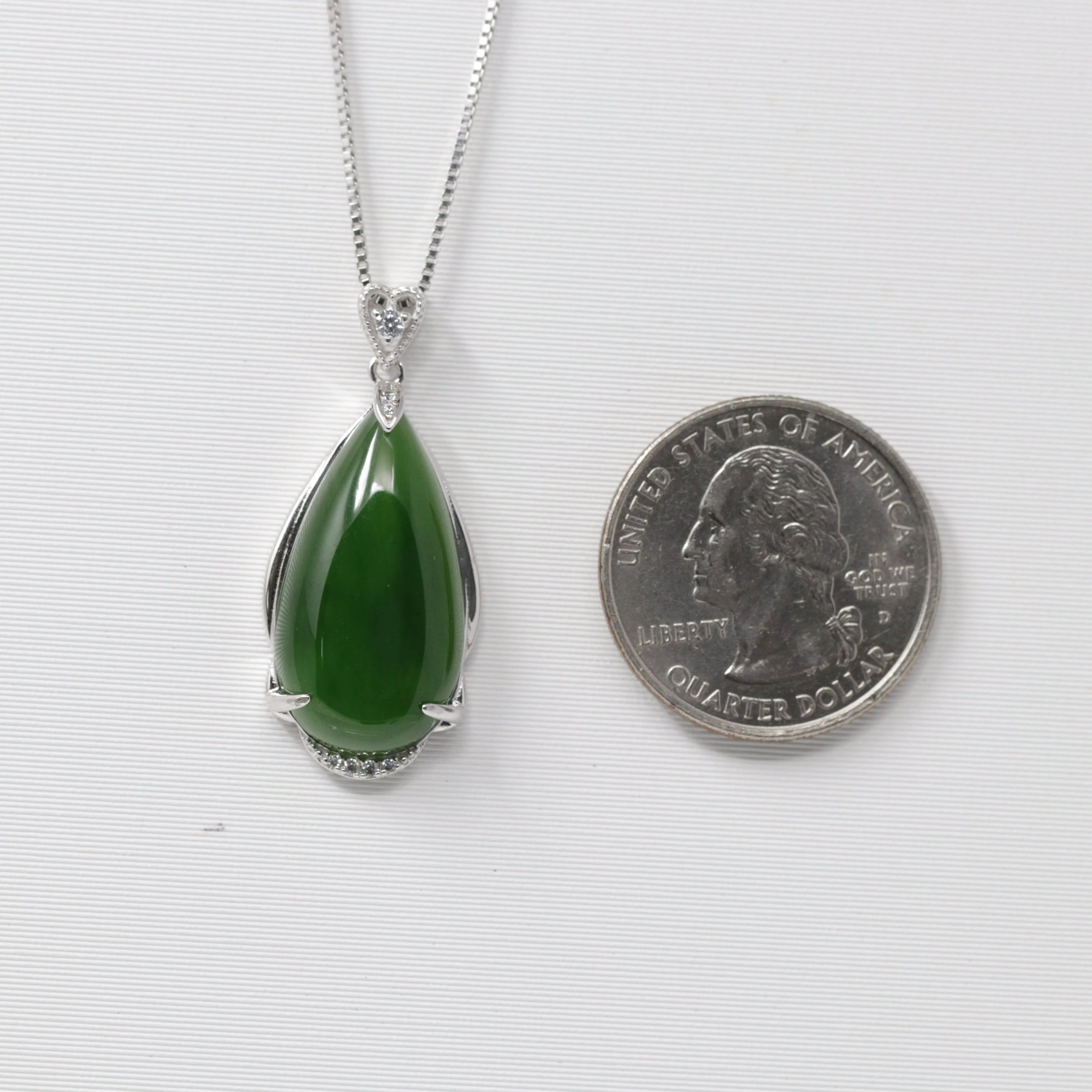 Baikalla™ "Classic Tear-Drop" Sterling Silver Real Green Jade Classic Tear Drop Pendant Necklace