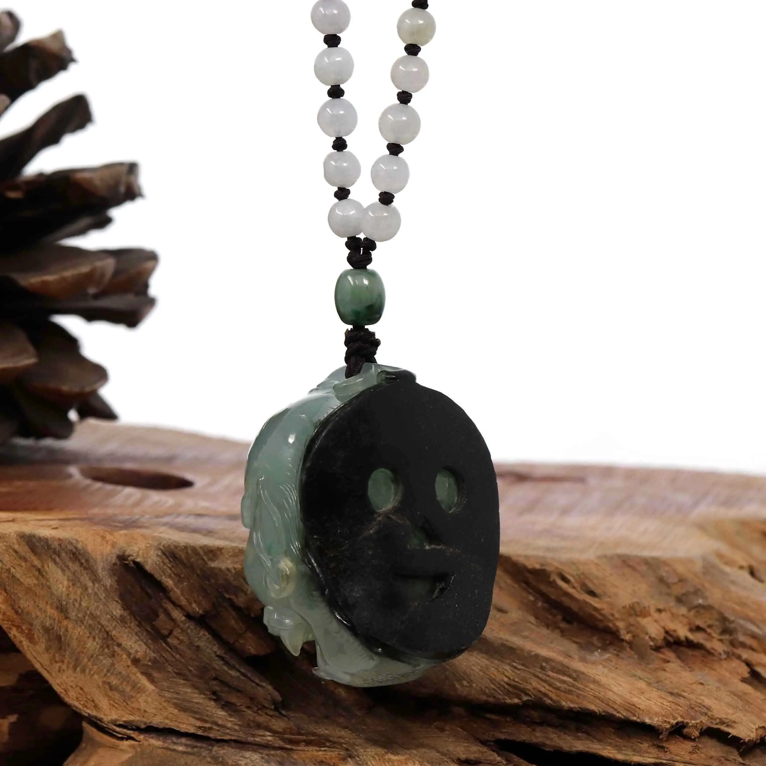 Baikalla™ "Demon Hunter" (Zhong Kui) Natural Blue Green Ice Jadeite Jade Amulet Necklace Collectibles
