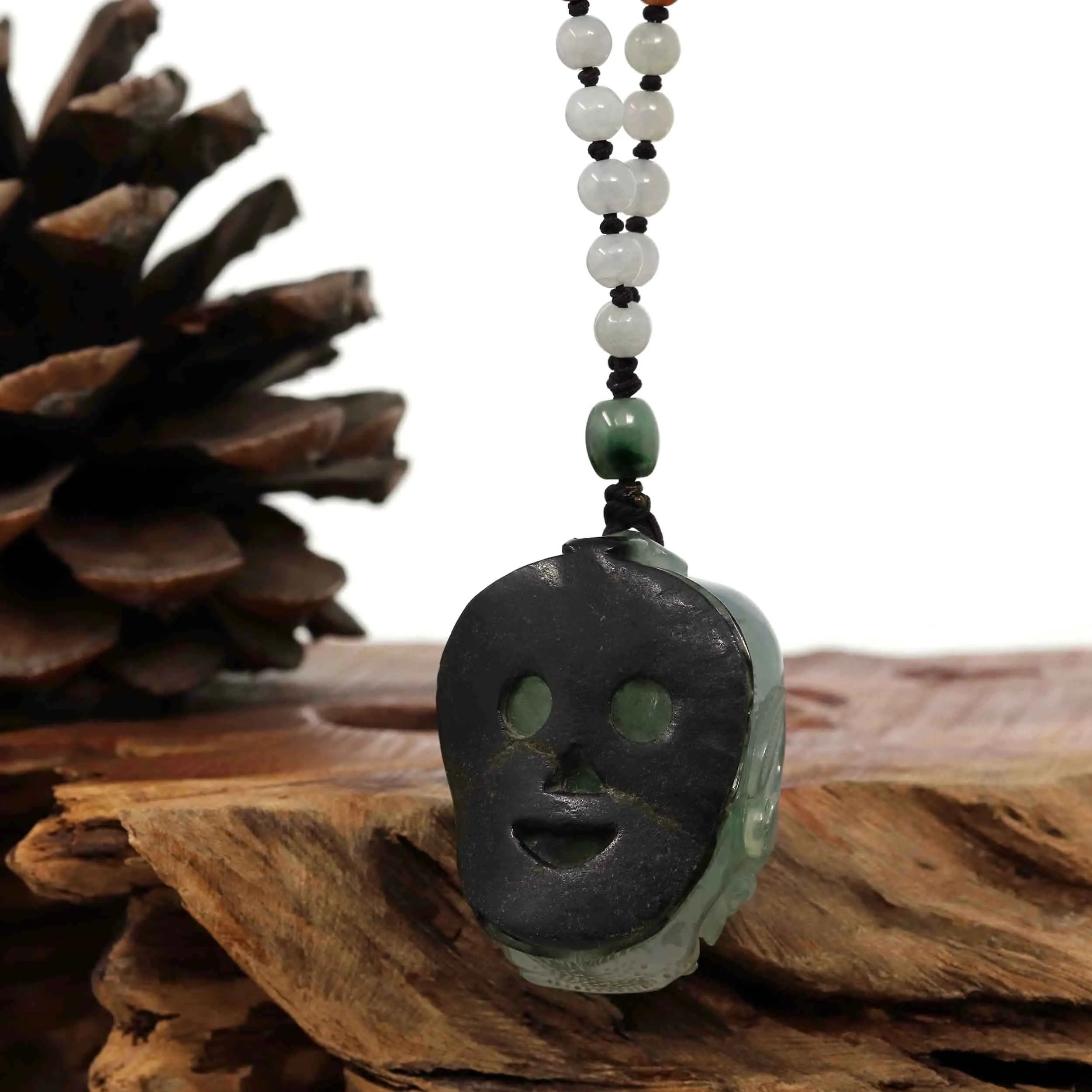Baikalla™ "Demon Hunter" (Zhong Kui) Natural Blue Green Ice Jadeite Jade Amulet Necklace Collectibles