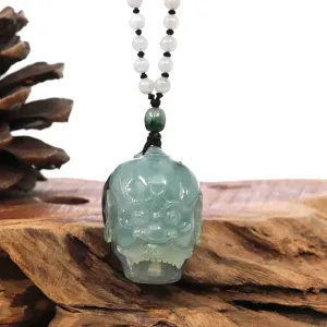 Baikalla™ "Demon Hunter" (Zhong Kui) Natural Blue Green Ice Jadeite Jade Amulet Necklace Collectibles