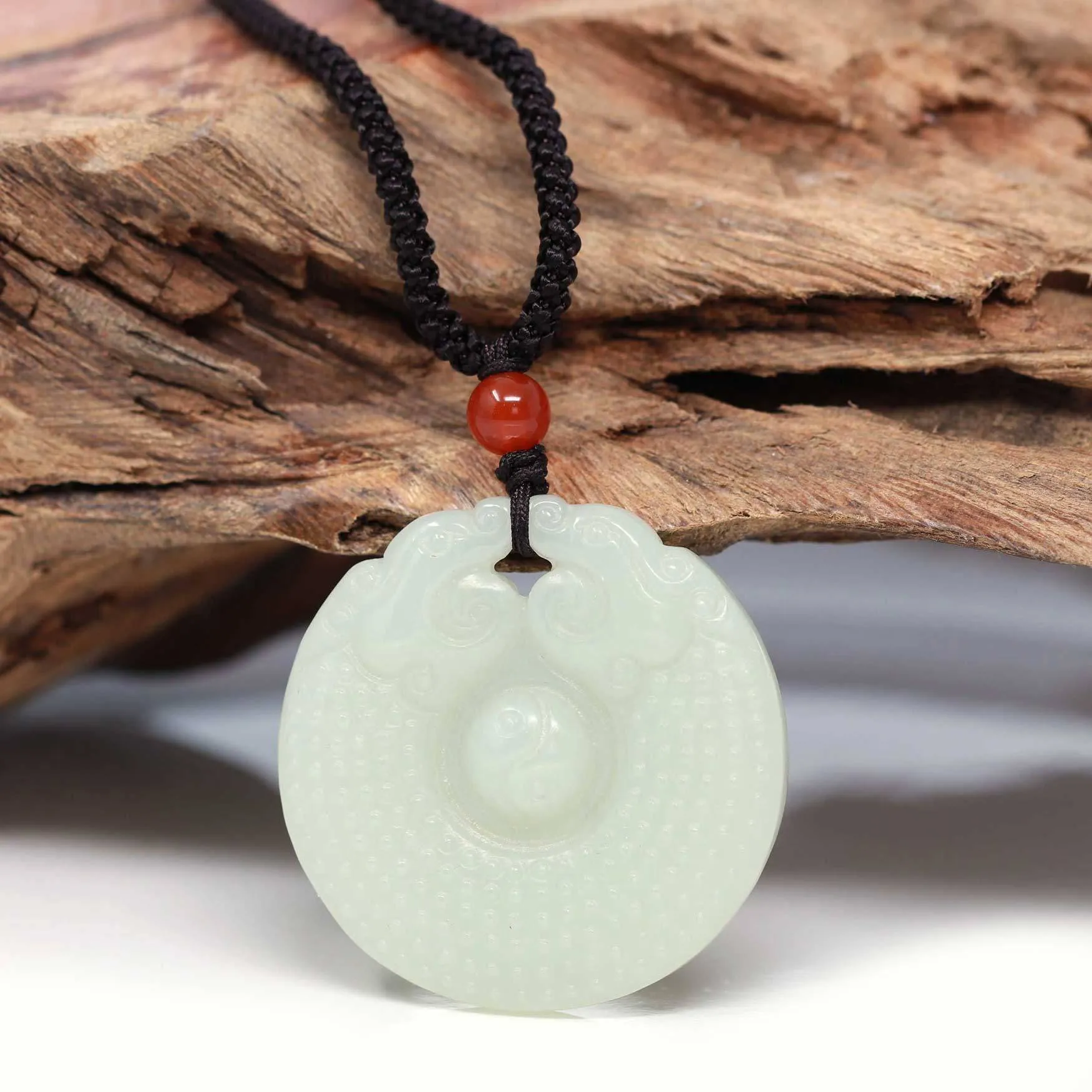 Baikalla™ "Double Lucky Dragon" Genuine HeTian White Nephrite Jade Dragon & Yinyang Pendant Necklace