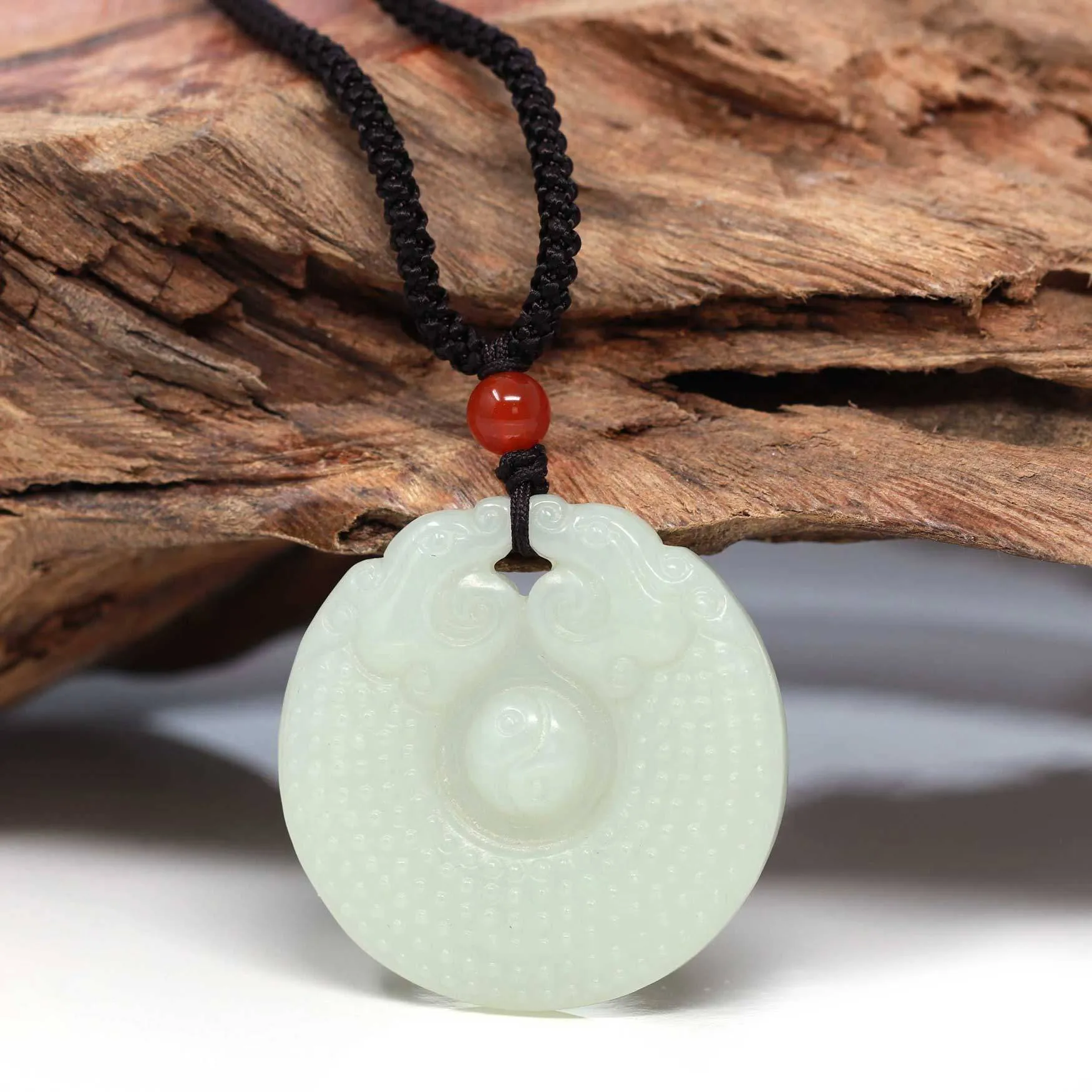 Baikalla™ "Double Lucky Dragon" Genuine HeTian White Nephrite Jade Dragon & Yinyang Pendant Necklace