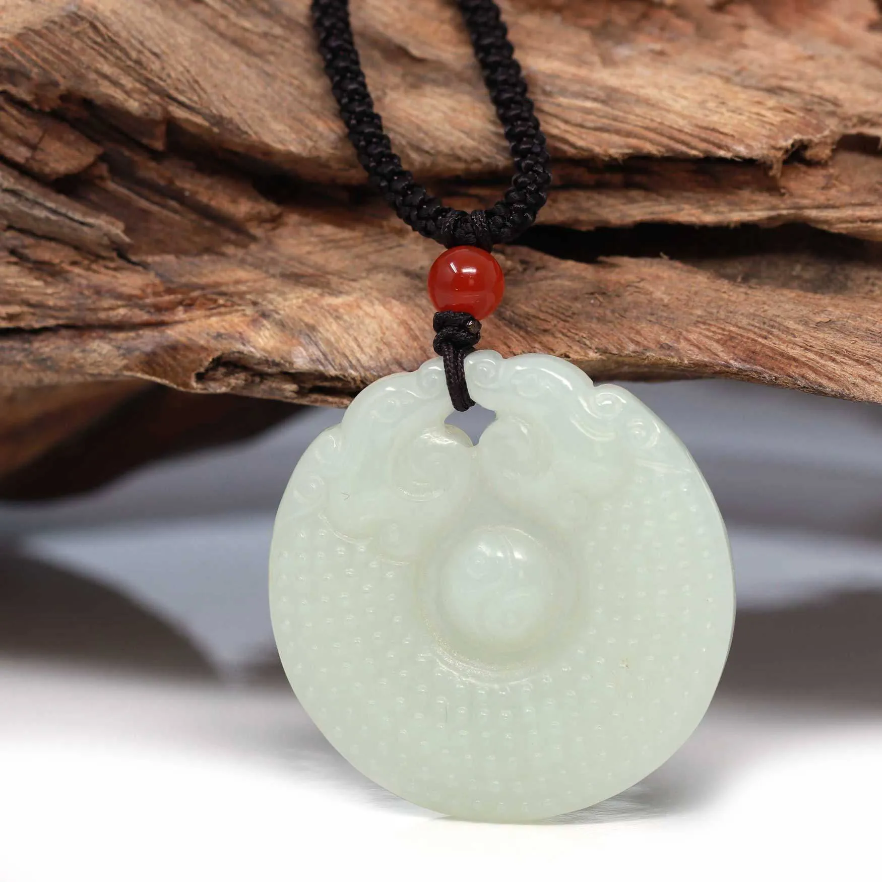 Baikalla™ "Double Lucky Dragon" Genuine HeTian White Nephrite Jade Dragon & Yinyang Pendant Necklace