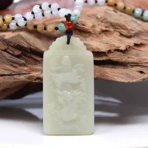 Baikalla™ "Dragon Rising" Genuine HeTian White Nephrite Jade Dragon Pendant Necklace