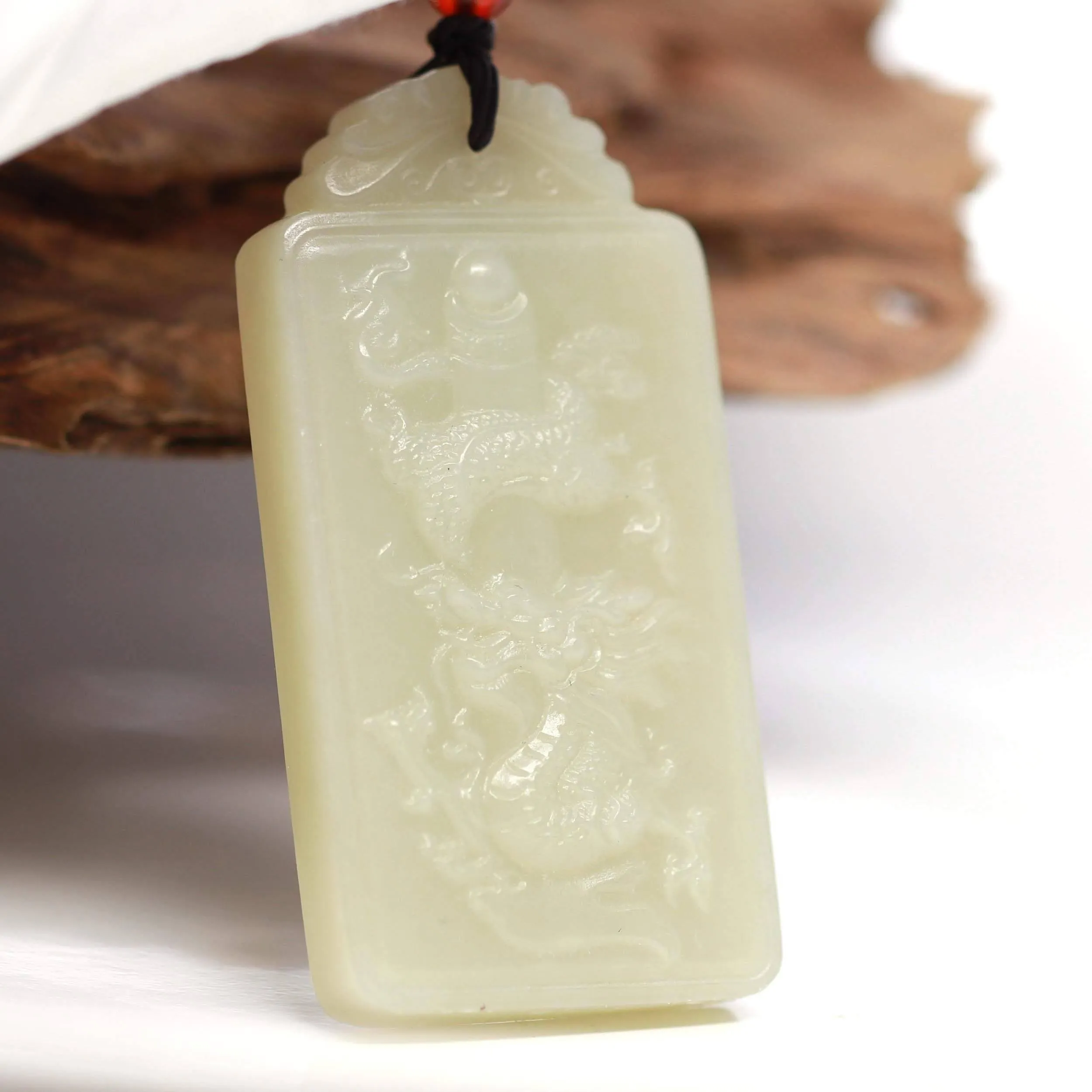 Baikalla™ "Dragon Rising" Genuine HeTian White Nephrite Jade Dragon Pendant Necklace