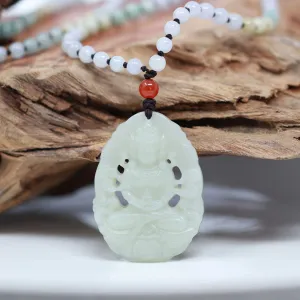 Baikalla™ "Goddess of Compassion Guan Yin" Genuine HeTian White Nephrite Jade Guanyin Carving Pendant Necklace