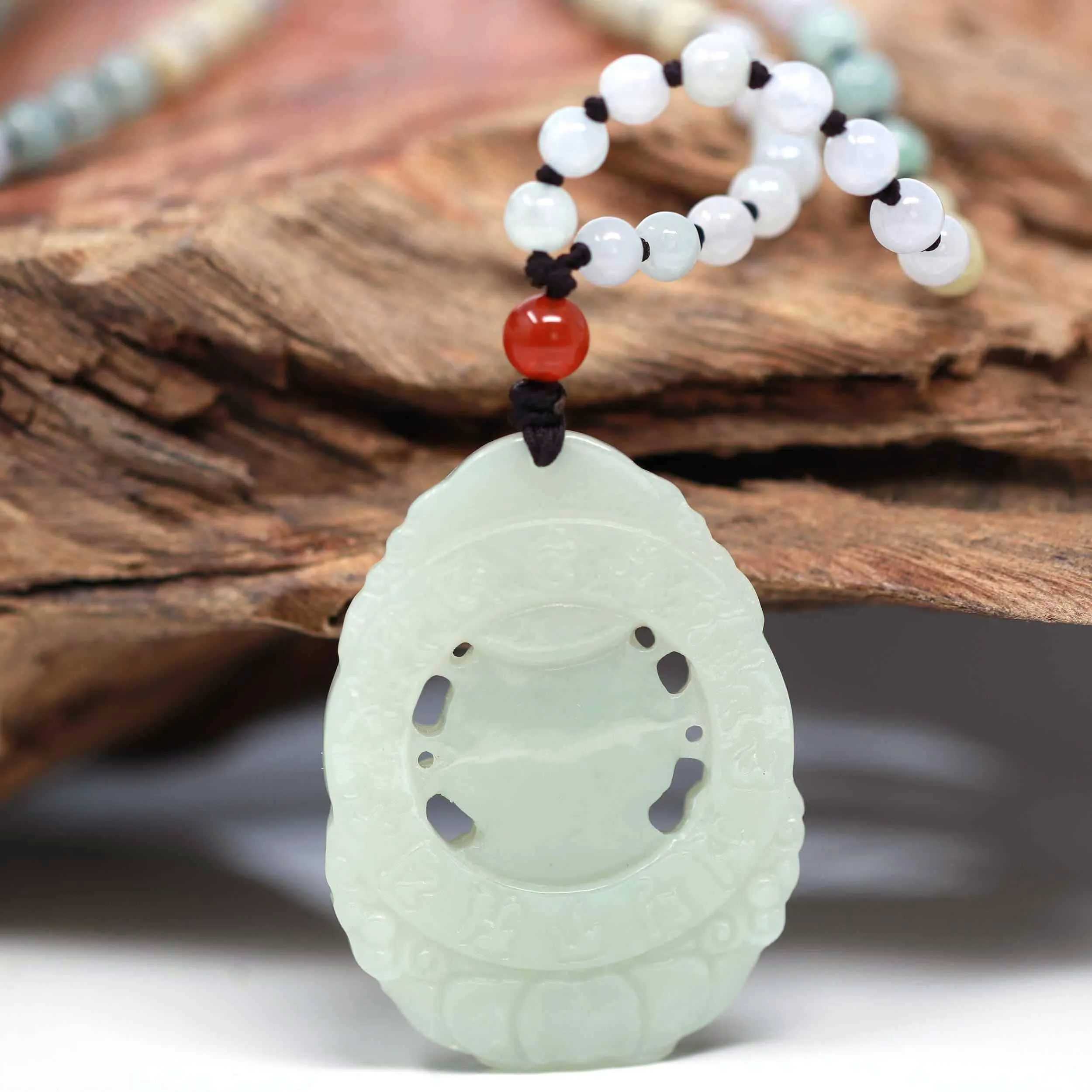 Baikalla™ "Goddess of Compassion Guan Yin" Genuine HeTian White Nephrite Jade Guanyin Carving Pendant Necklace