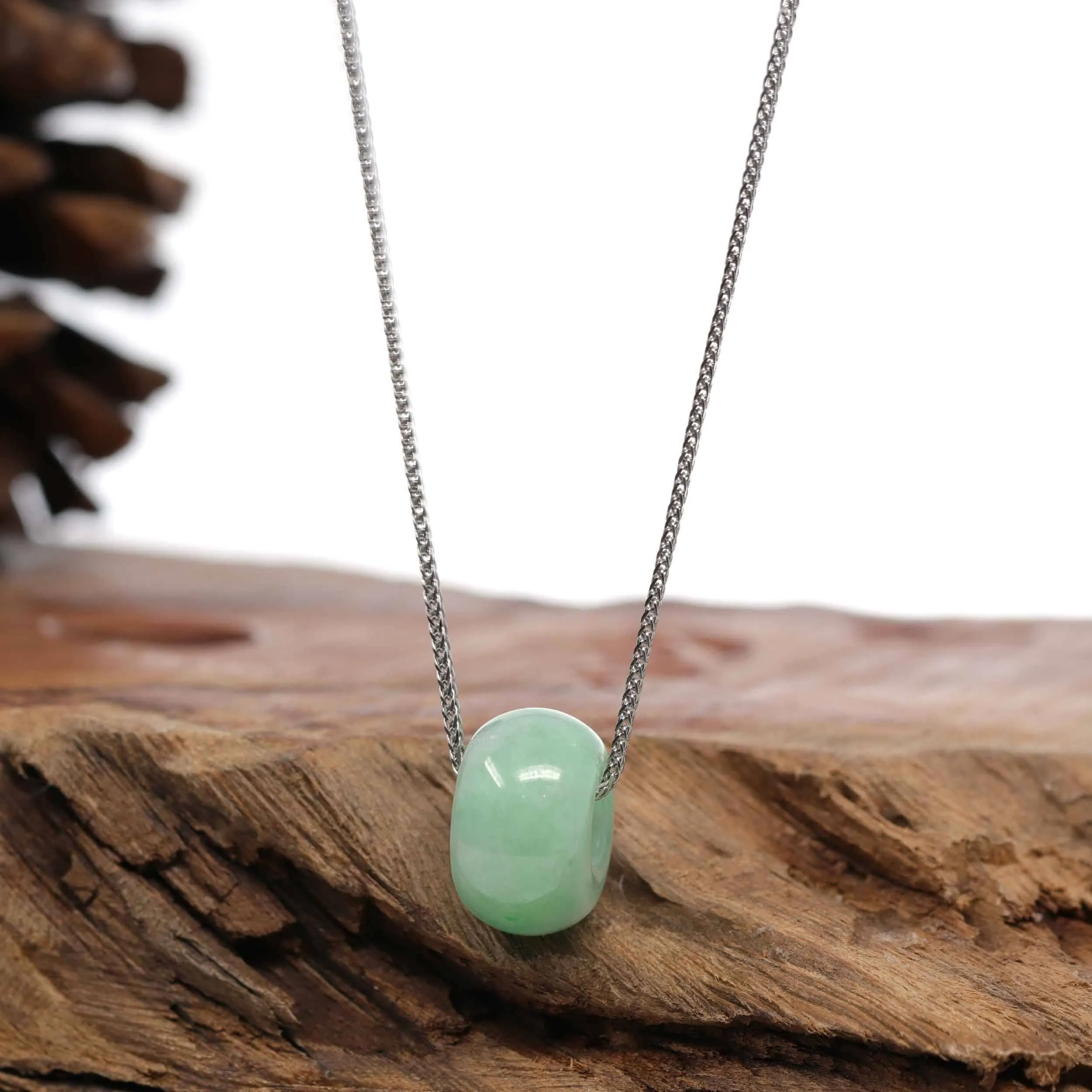 Baikalla "Good Luck Button" Necklace Apple Green Jadeite Jade Lucky Tong Tong Pendant Necklace