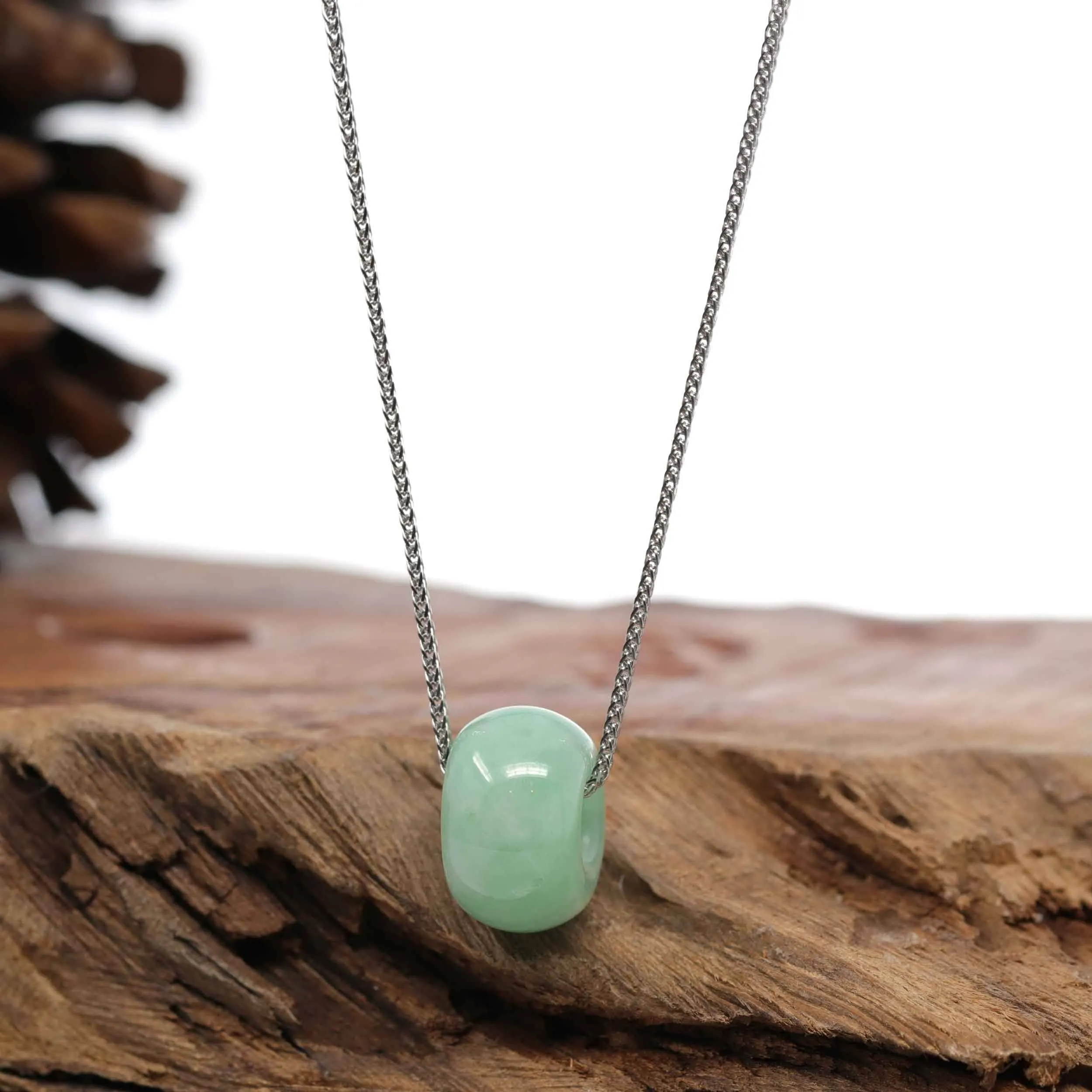 Baikalla "Good Luck Button" Necklace Apple Green Jadeite Jade Lucky Tong Tong Pendant Necklace