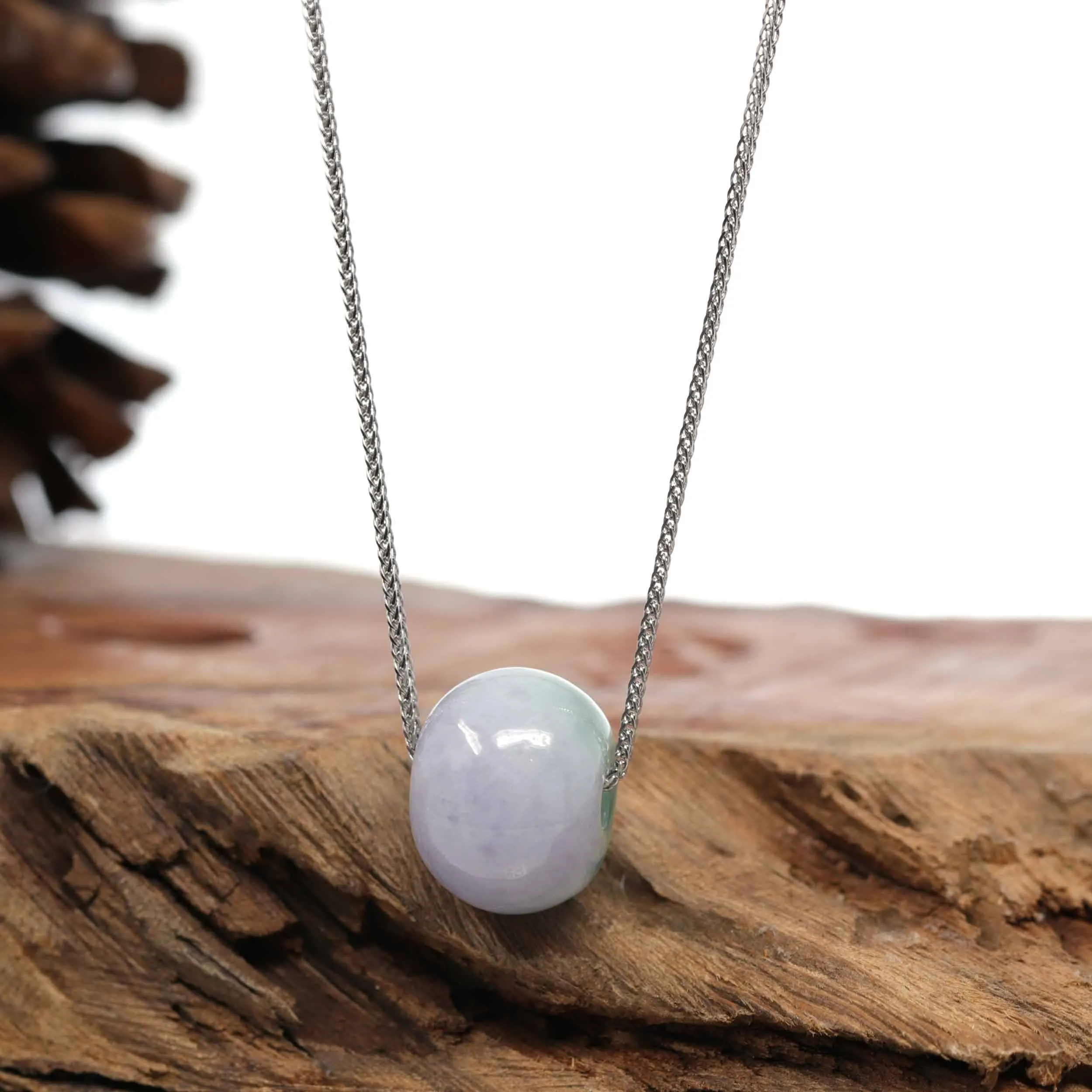 Baikalla "Good Luck Button" Necklace Green & Lavender Jadeite Jade Lucky Tong Tong Pendant Necklace