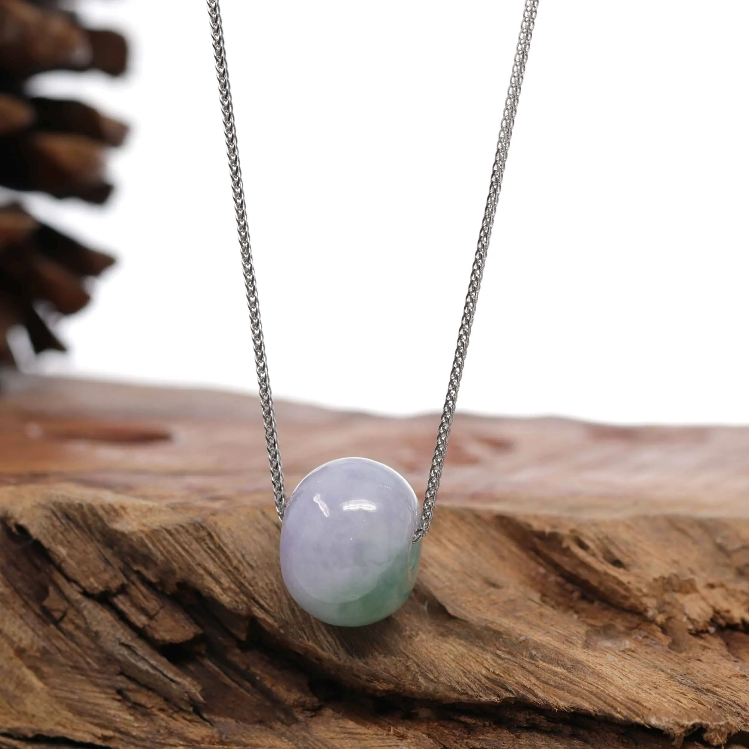 Baikalla "Good Luck Button" Necklace Green & Lavender Jadeite Jade Lucky Tong Tong Pendant Necklace
