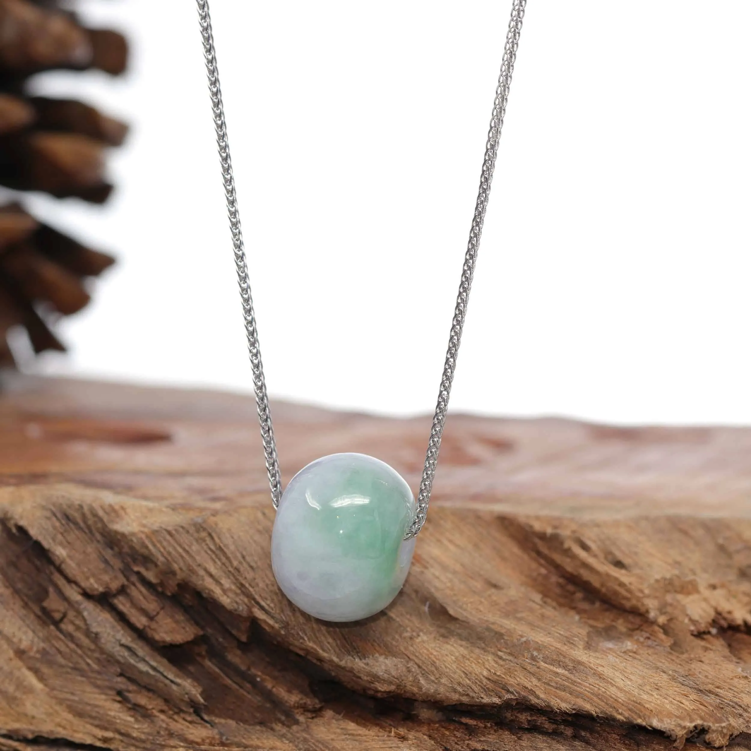 Baikalla "Good Luck Button" Necklace Green & Lavender Jadeite Jade Lucky Tong Tong Pendant Necklace