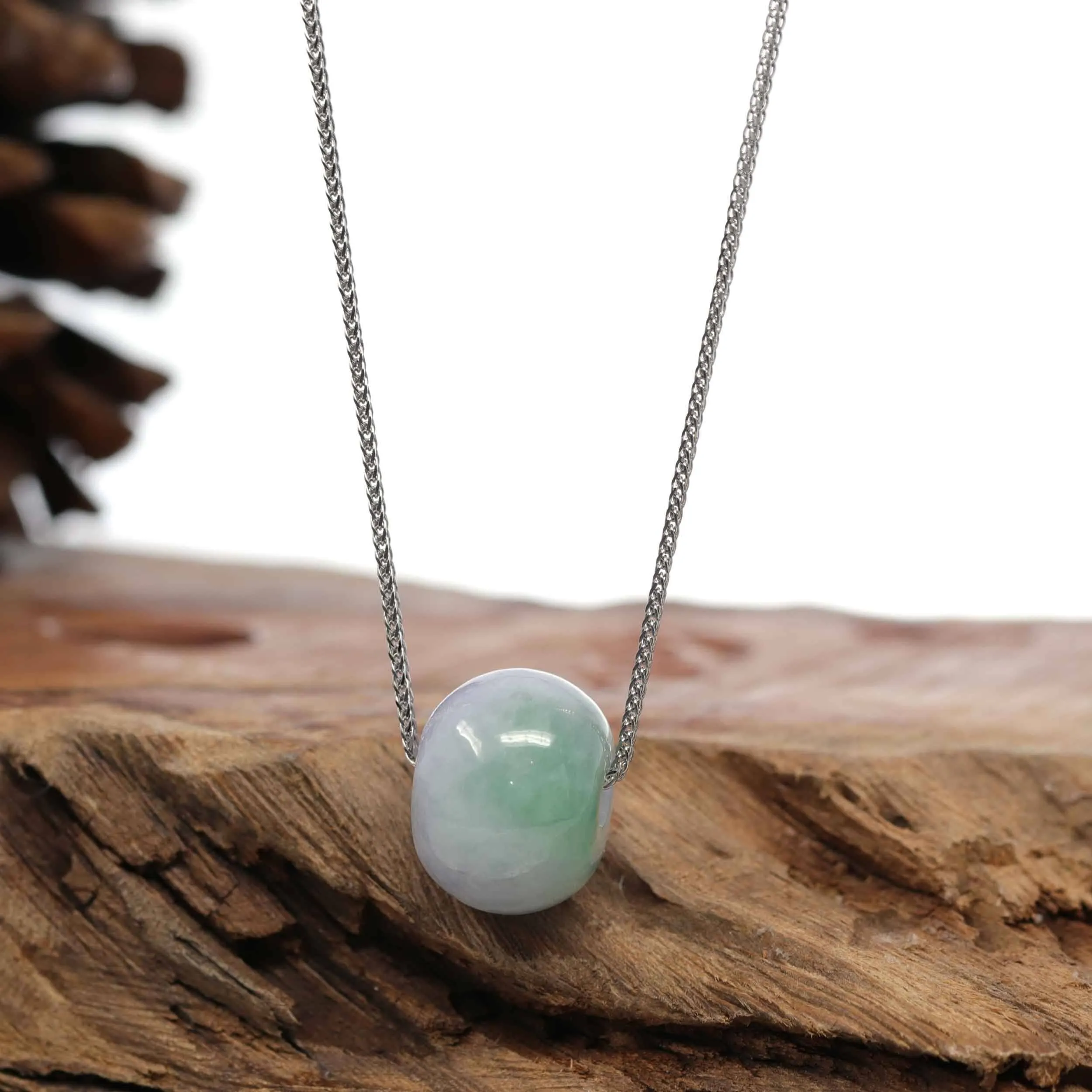 Baikalla "Good Luck Button" Necklace Green & Lavender Jadeite Jade Lucky Tong Tong Pendant Necklace