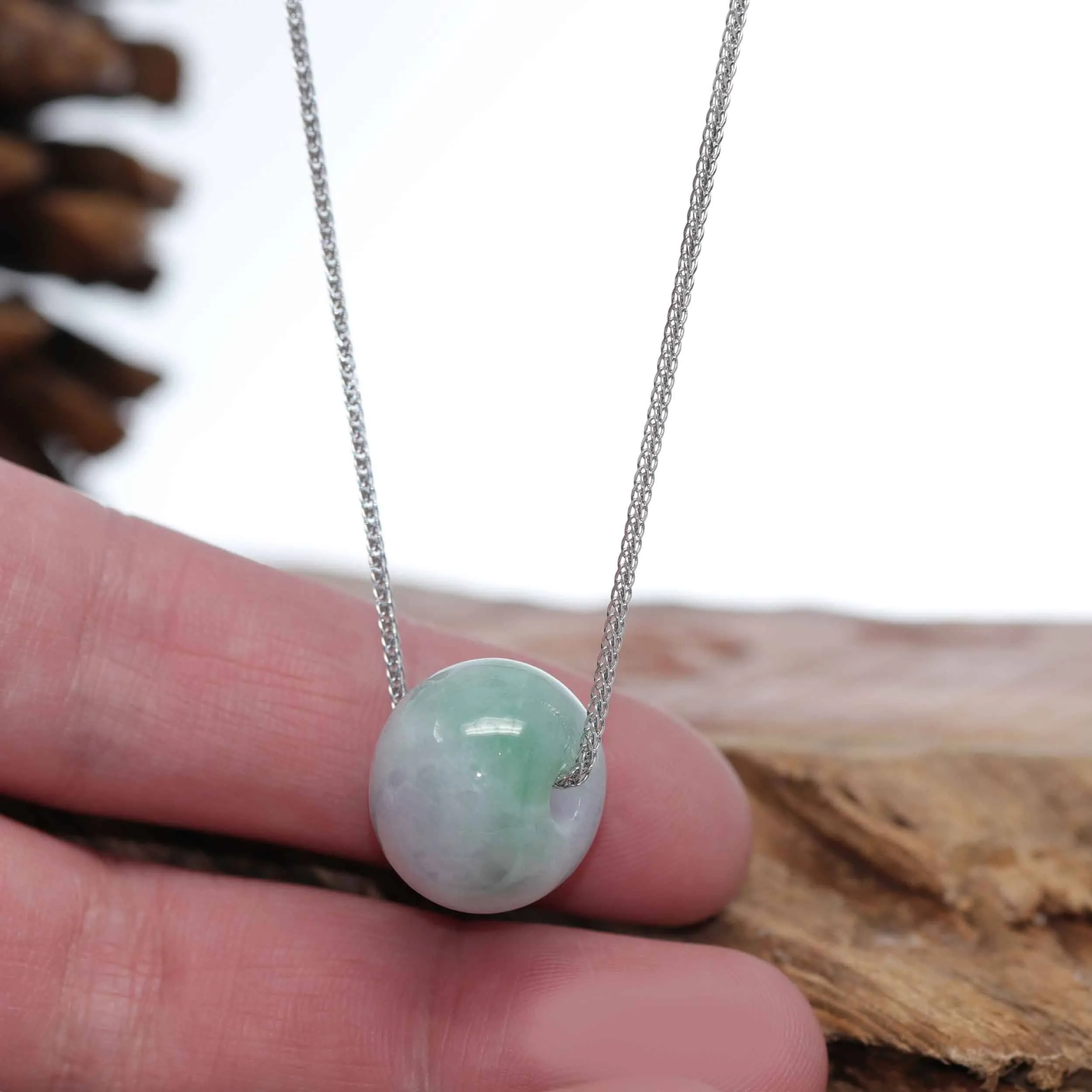 Baikalla "Good Luck Button" Necklace Green & Lavender Jadeite Jade Lucky Tong Tong Pendant Necklace