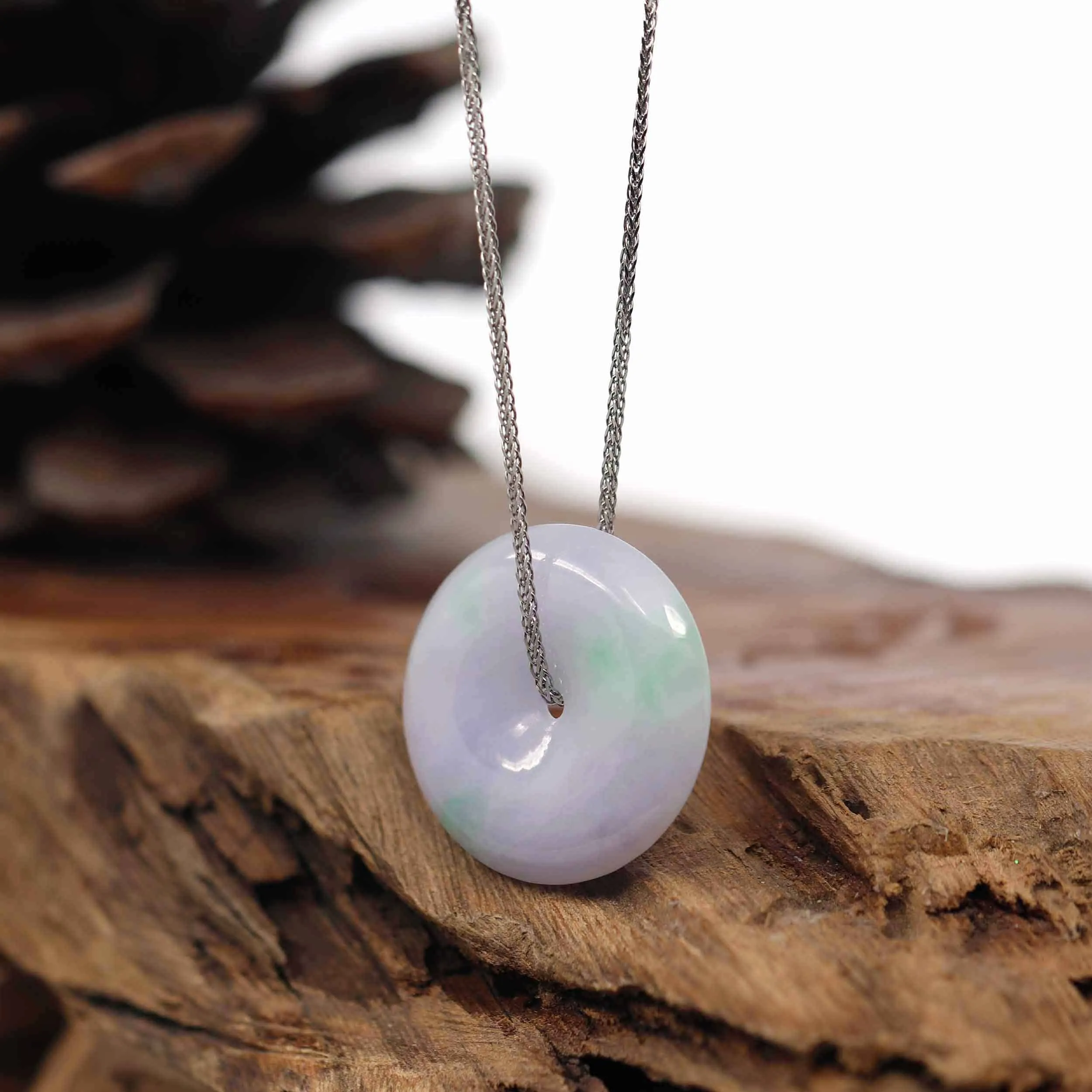 Baikalla "Good Luck Button" Necklace Green Lavender Green Jadeite Jade Lucky Ping An Kou Pendant