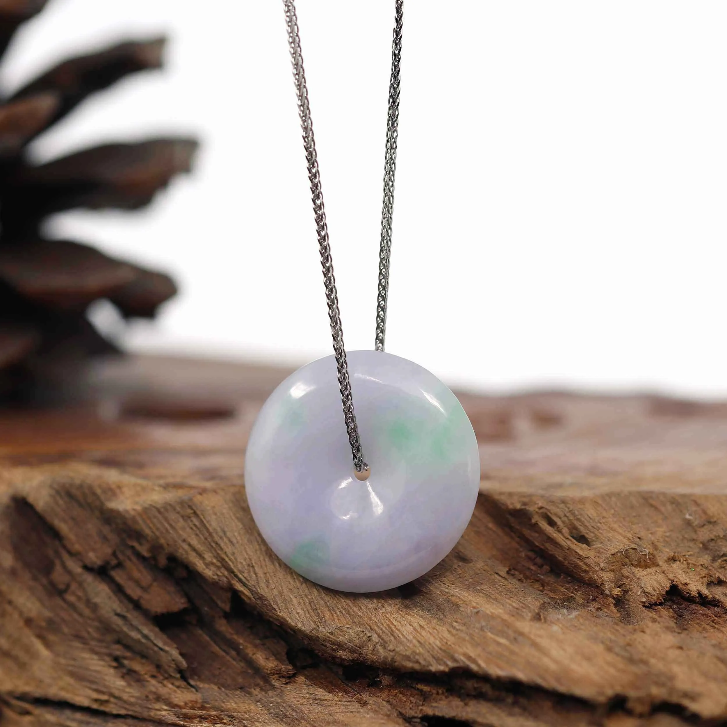 Baikalla "Good Luck Button" Necklace Green Lavender Green Jadeite Jade Lucky Ping An Kou Pendant