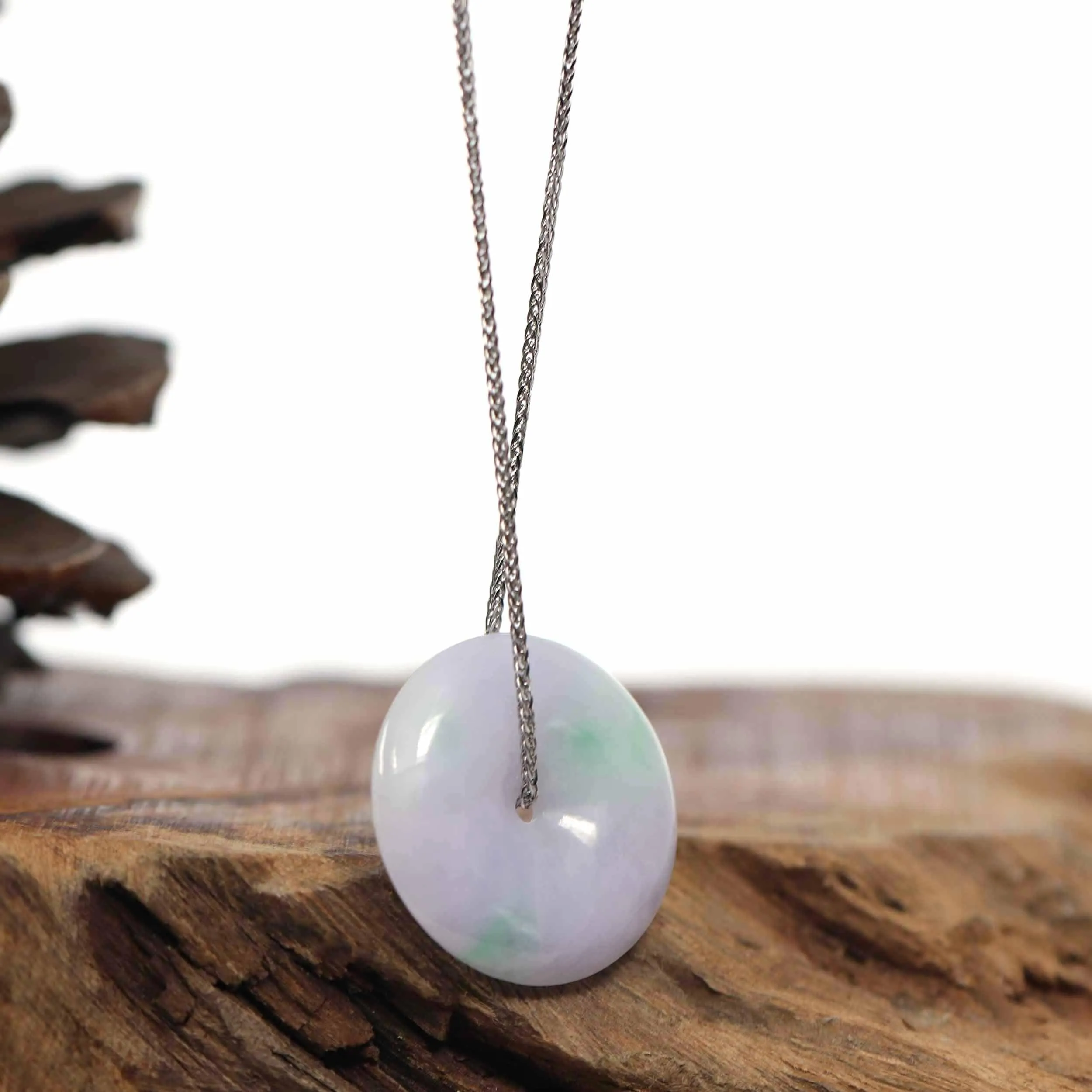 Baikalla "Good Luck Button" Necklace Green Lavender Green Jadeite Jade Lucky Ping An Kou Pendant