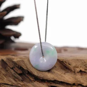 Baikalla "Good Luck Button" Necklace Green Lavender Green Jadeite Jade Lucky Ping An Kou Pendant