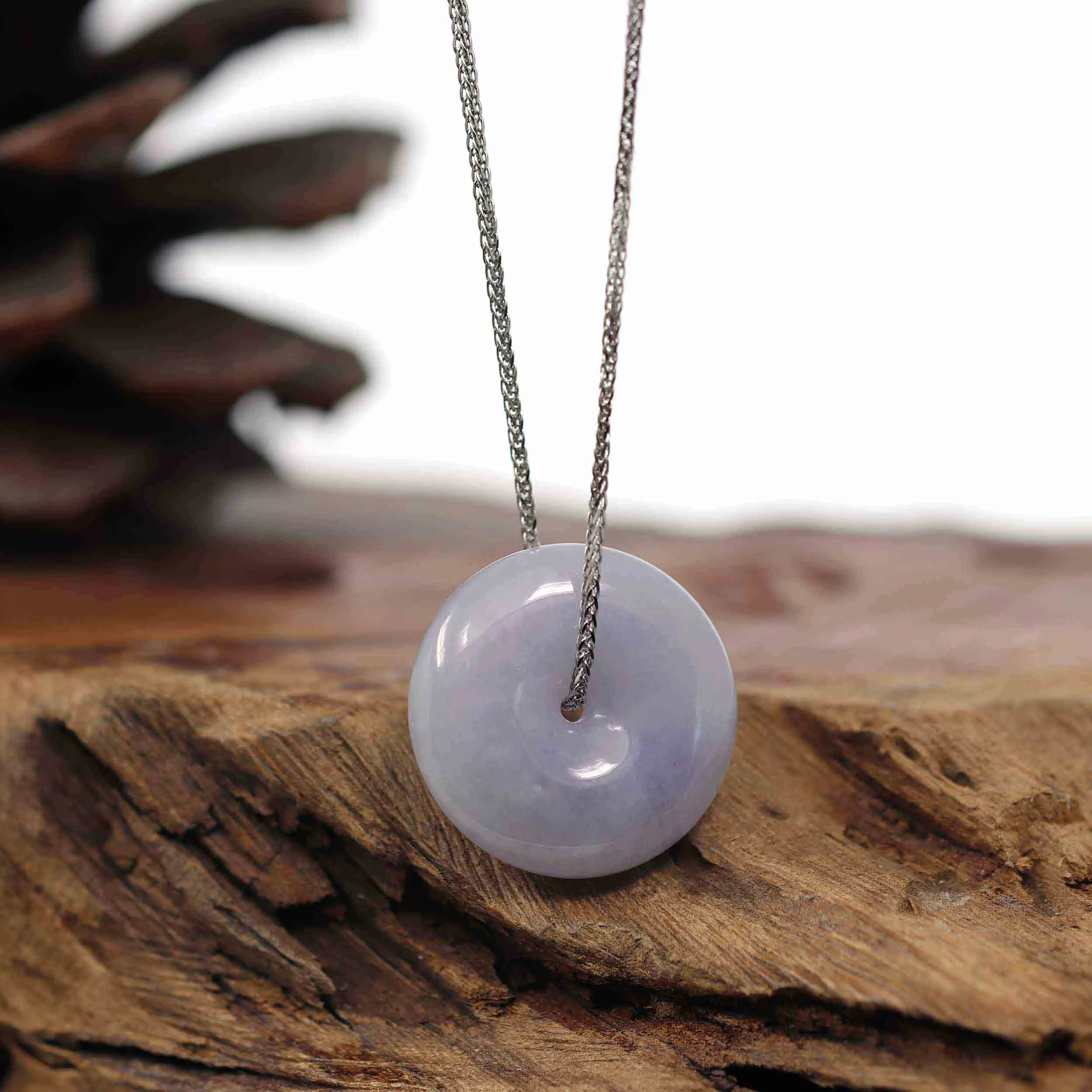 Baikalla "Good Luck Button" Necklace Green Lavender Jadeite Jade Lucky Ping An Kou Pendant