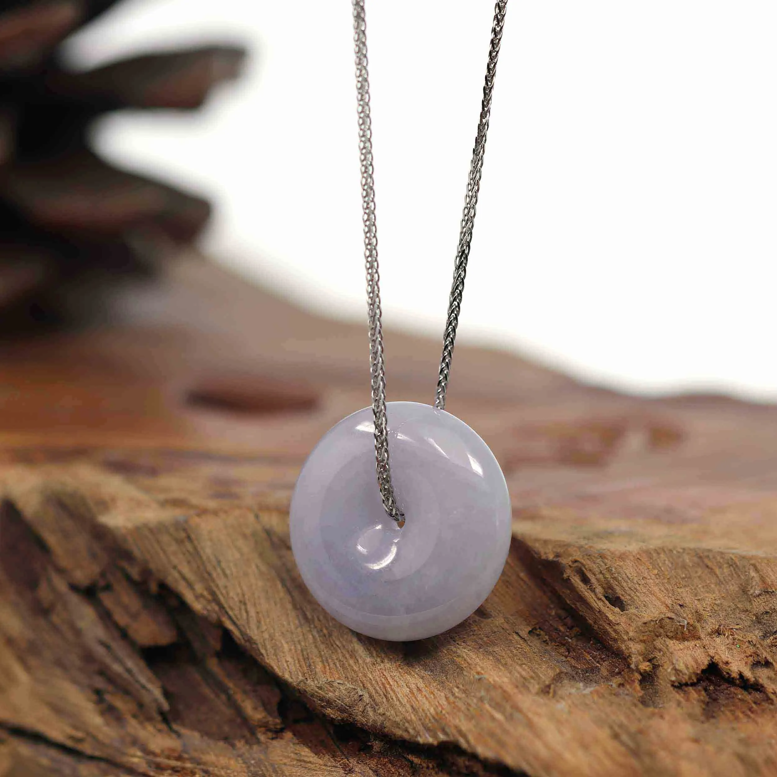 Baikalla "Good Luck Button" Necklace Green Lavender Jadeite Jade Lucky Ping An Kou Pendant
