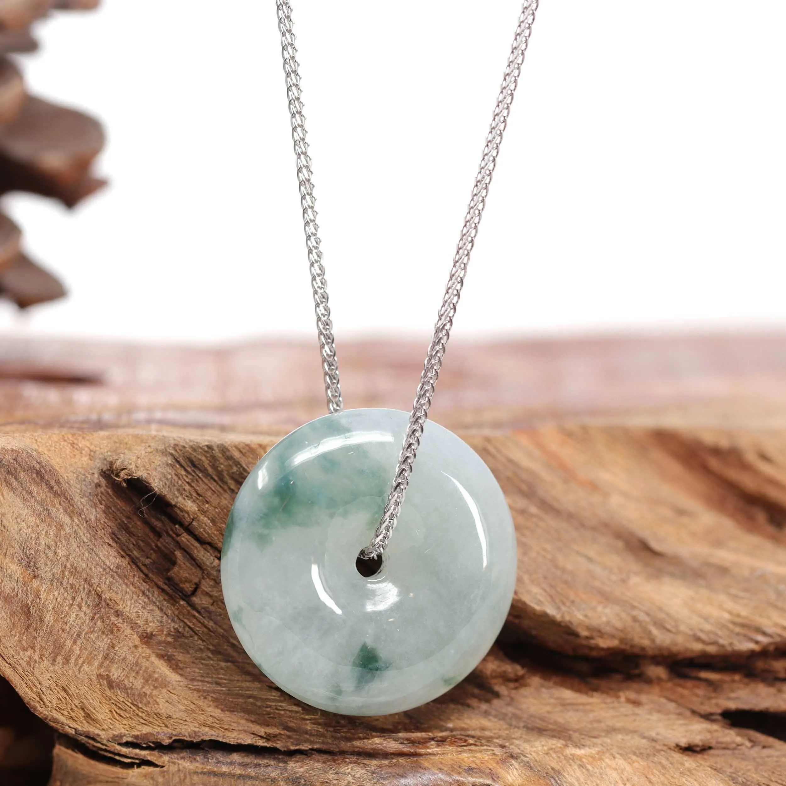 Baikalla™ "Good Luck Button" Necklace Ice Blue Green Jadeite Jade Lucky KouKou Pendant Necklace