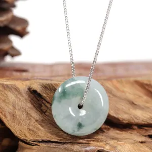 Baikalla™ "Good Luck Button" Necklace Ice Blue Green Jadeite Jade Lucky KouKou Pendant Necklace