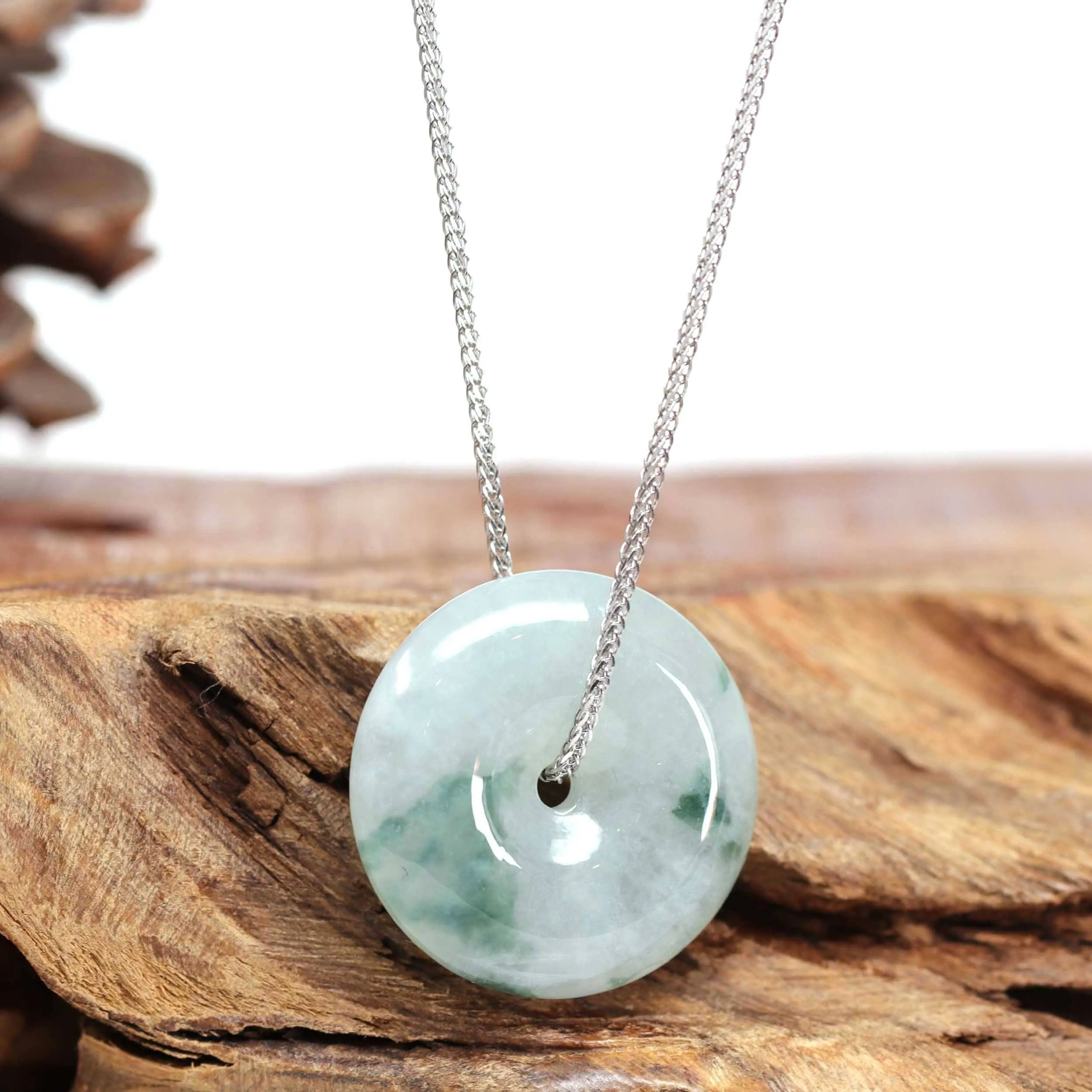Baikalla™ "Good Luck Button" Necklace Ice Blue Green Jadeite Jade Lucky KouKou Pendant Necklace