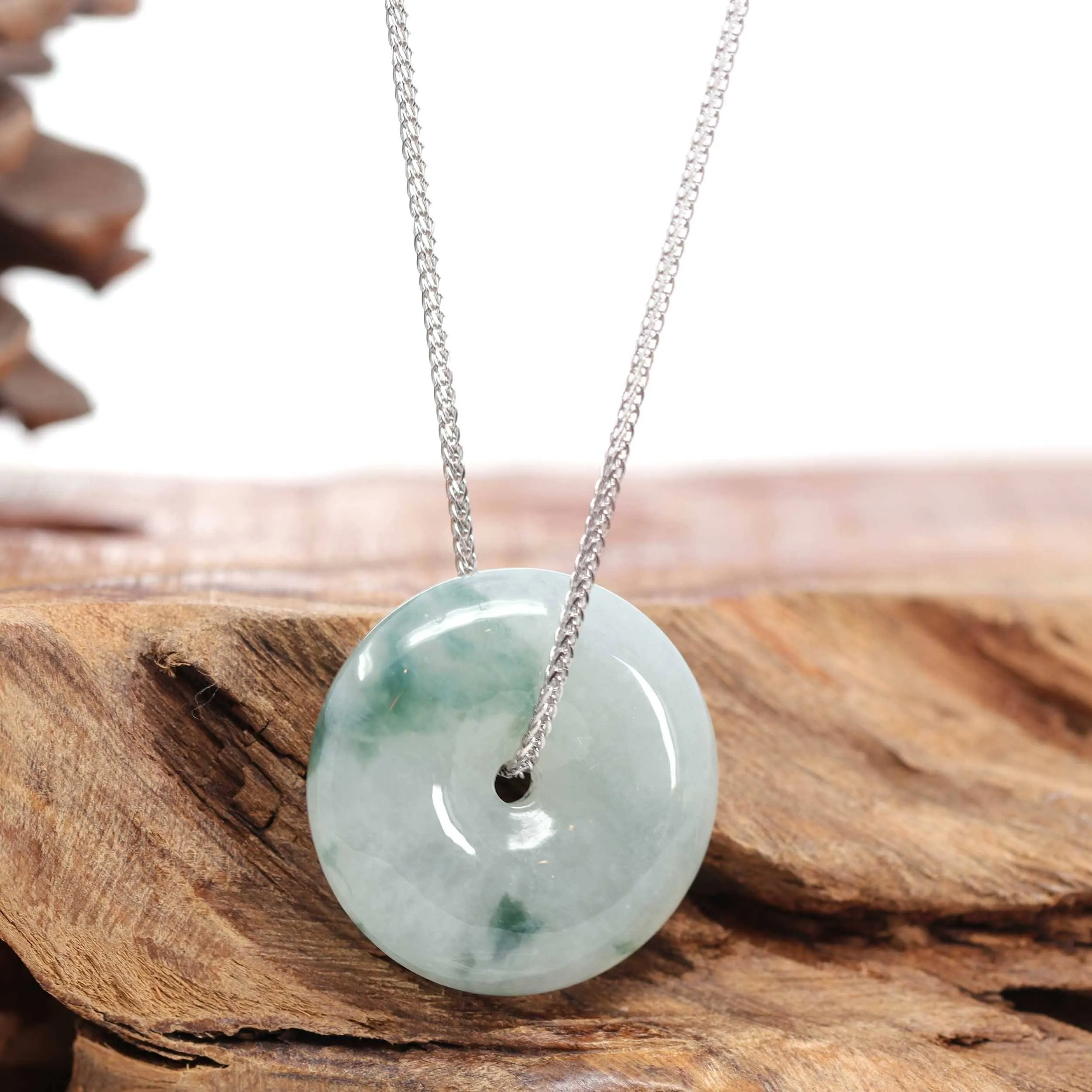 Baikalla™ "Good Luck Button" Necklace Ice Blue Green Jadeite Jade Lucky KouKou Pendant Necklace