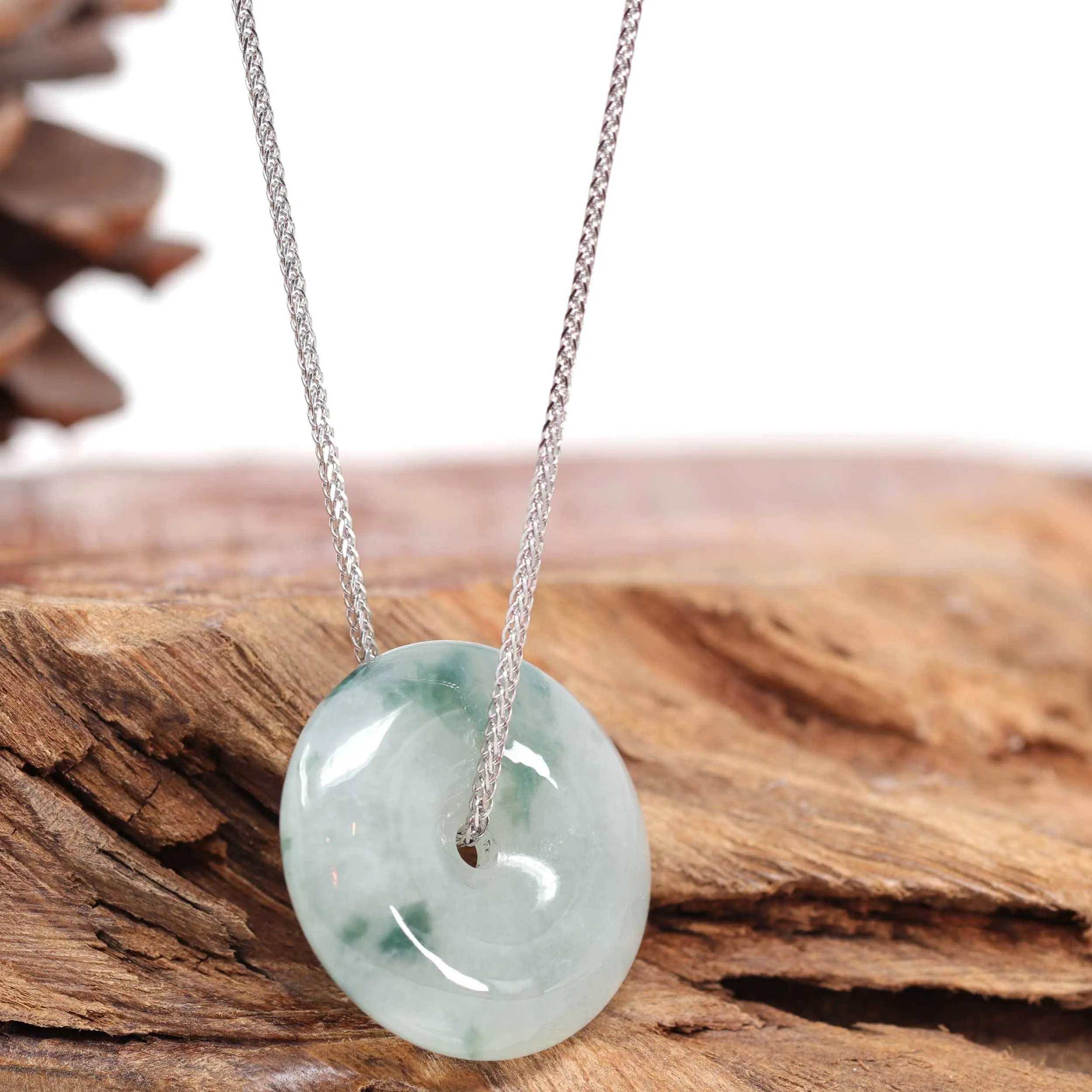 Baikalla™ "Good Luck Button" Necklace Ice Blue Green Jadeite Jade Lucky KouKou Pendant Necklace