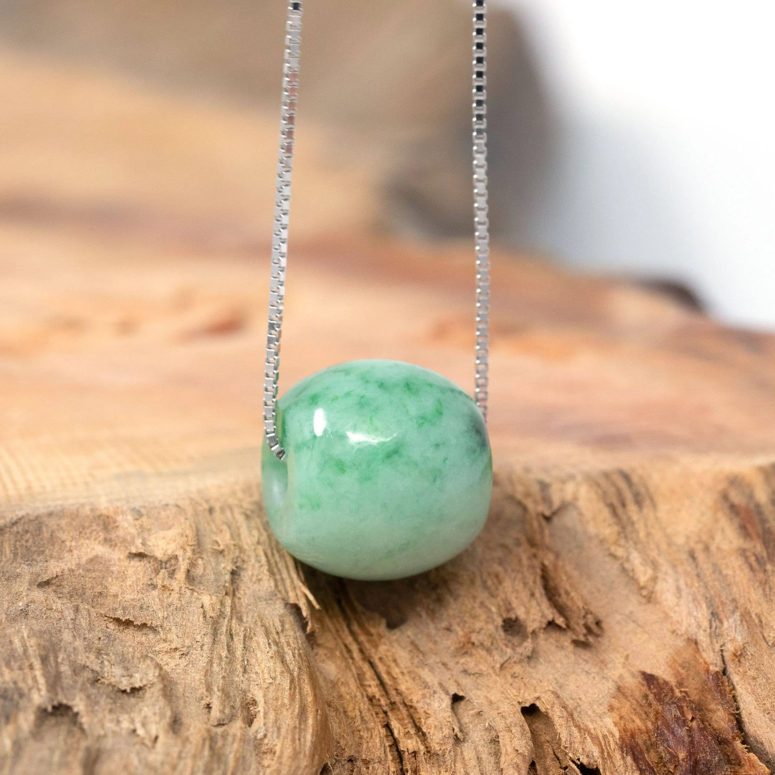 Baikalla™ "Good Luck Button" Necklace Real Blue-Green Jade Lucky TongTong Pendant Necklace