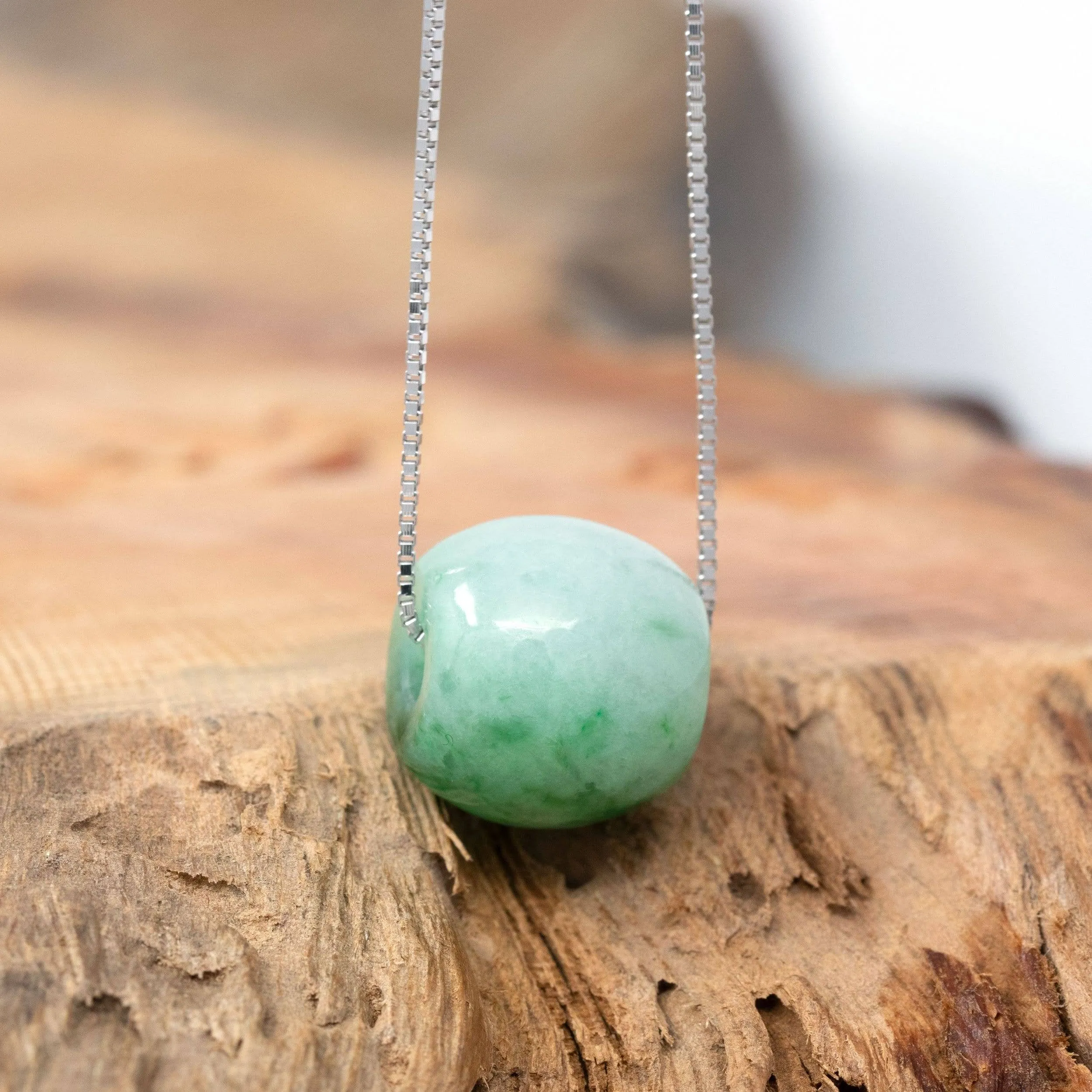 Baikalla™ "Good Luck Button" Necklace Real Blue-Green Jade Lucky TongTong Pendant Necklace