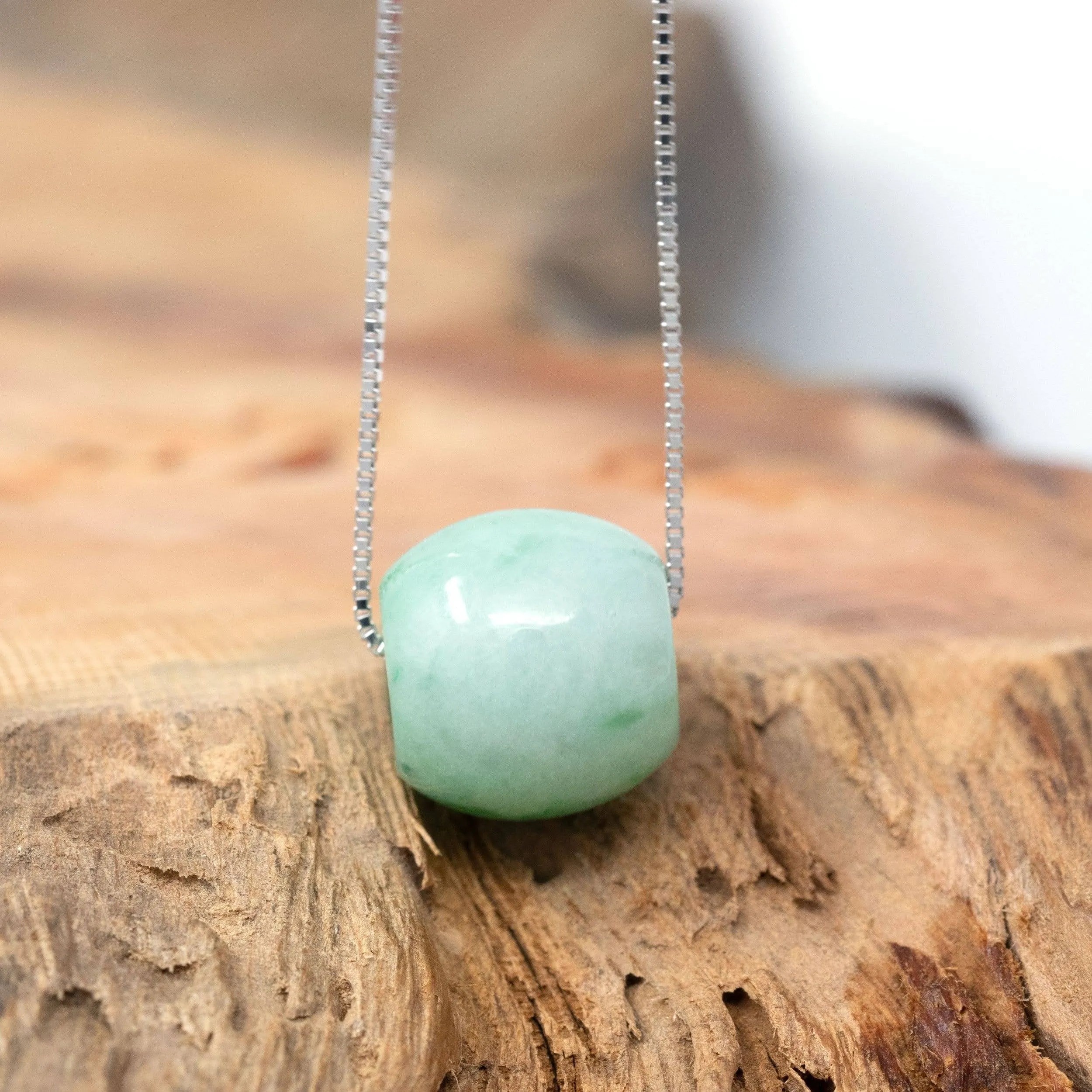 Baikalla™ "Good Luck Button" Necklace Real Blue-Green Jade Lucky TongTong Pendant Necklace