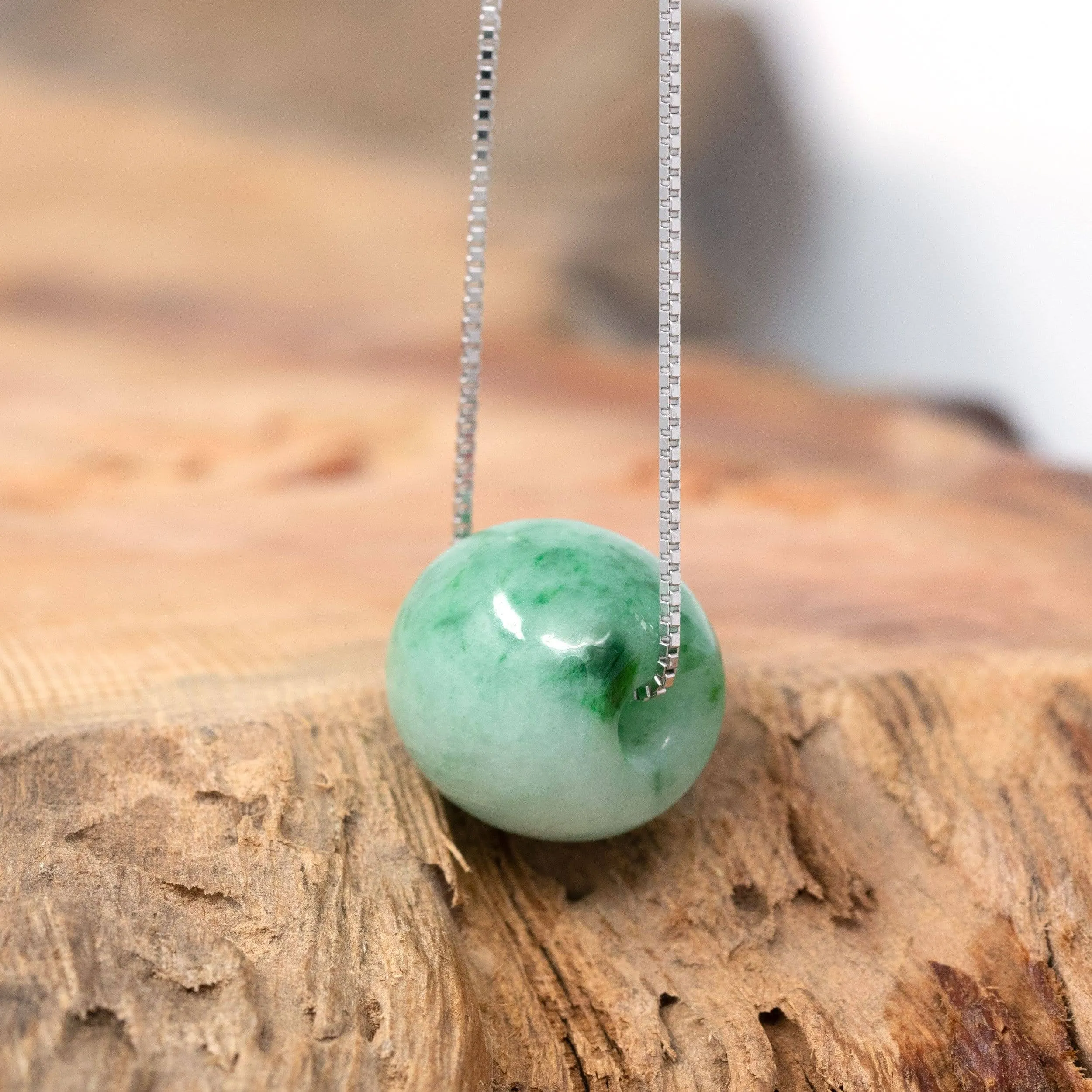 Baikalla™ "Good Luck Button" Necklace Real Blue-Green Jade Lucky TongTong Pendant Necklace