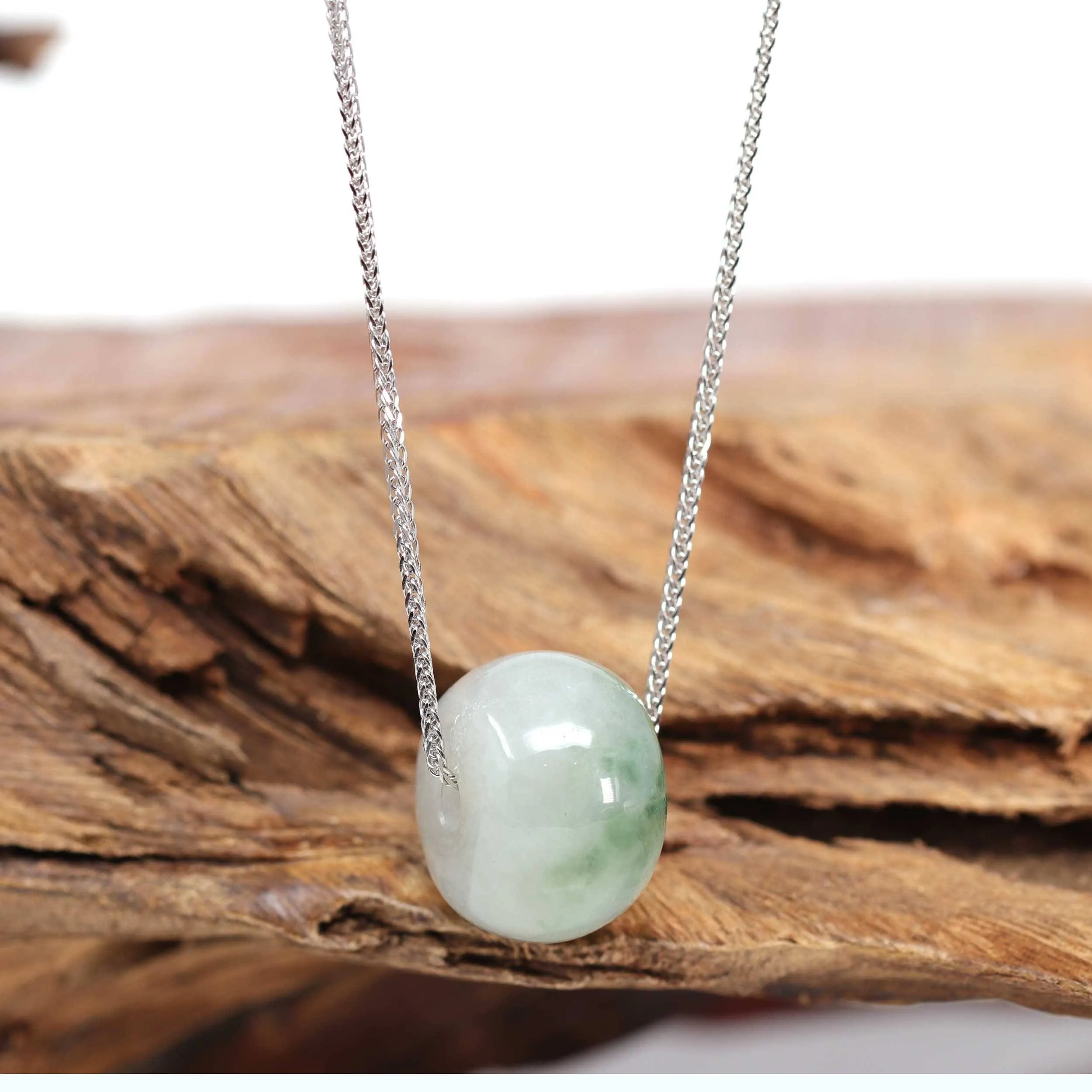 Baikalla™ "Good Luck Button" Necklace Real Ice Blue Green Jade Lucky KouKou Pendant Necklace